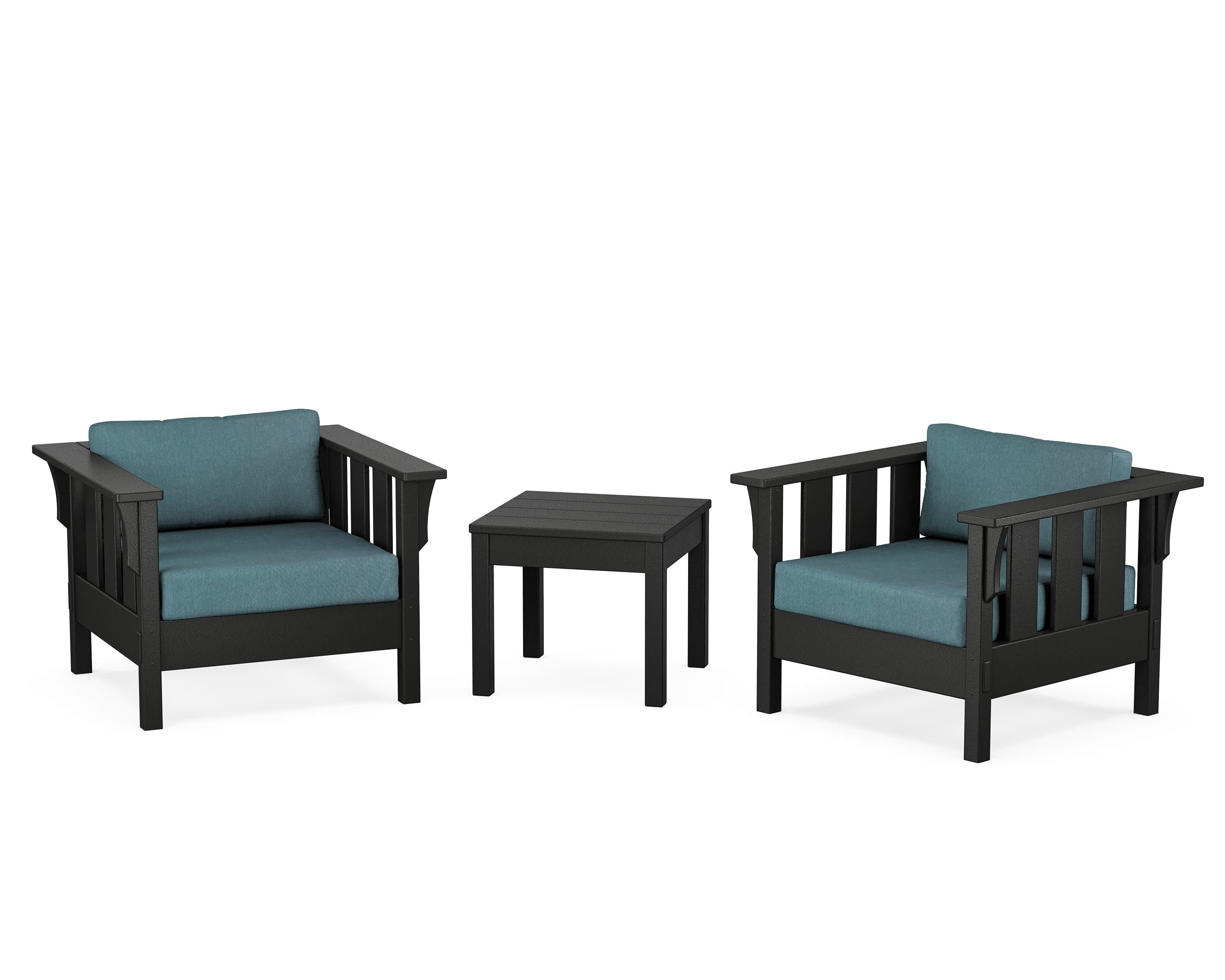 Acadia 3-Piece Deep Seating Set in Black / Ocean Teal