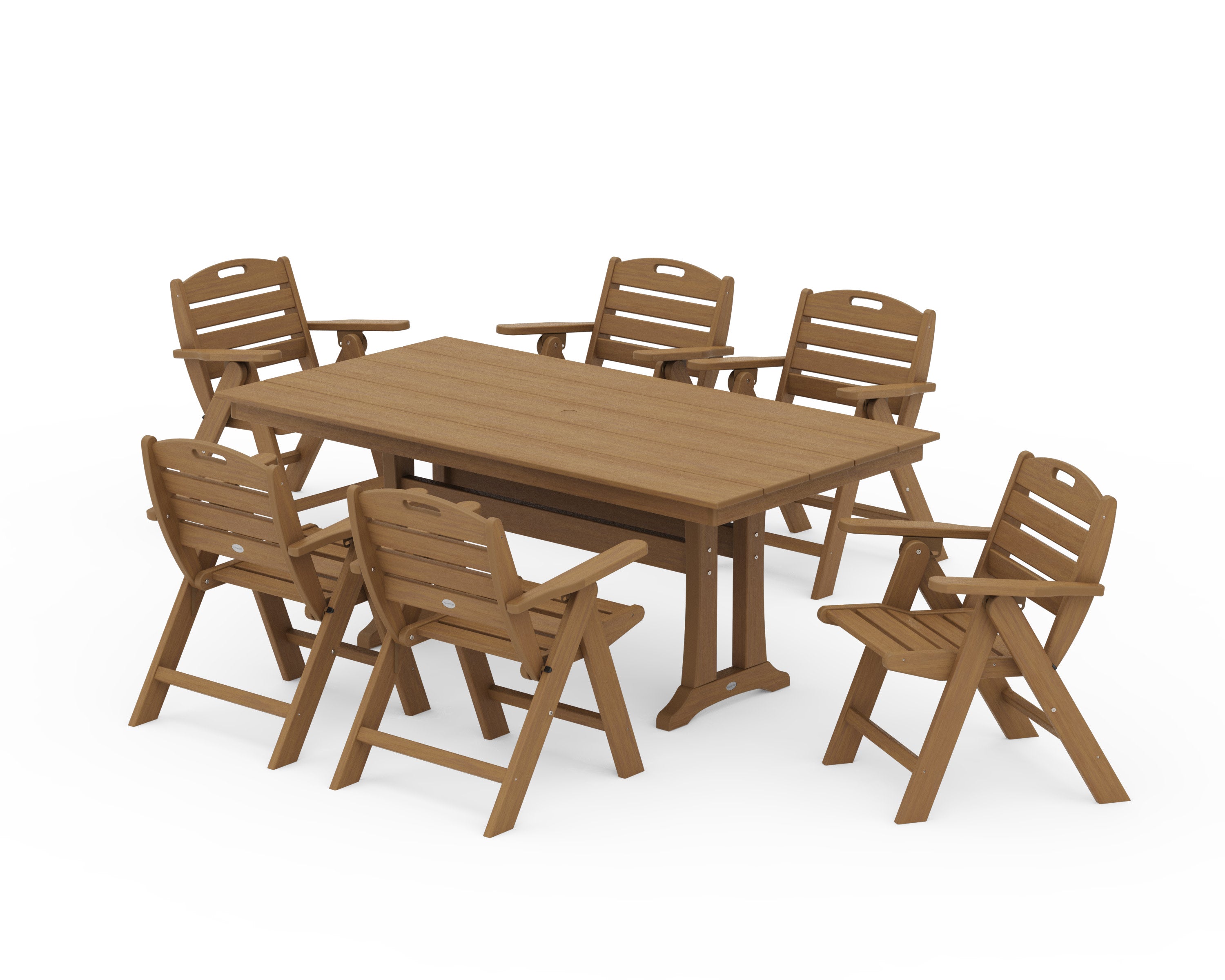 Nautical Lowback 7-Piece Farmhouse Dining Set with Trestle Legs in Natural