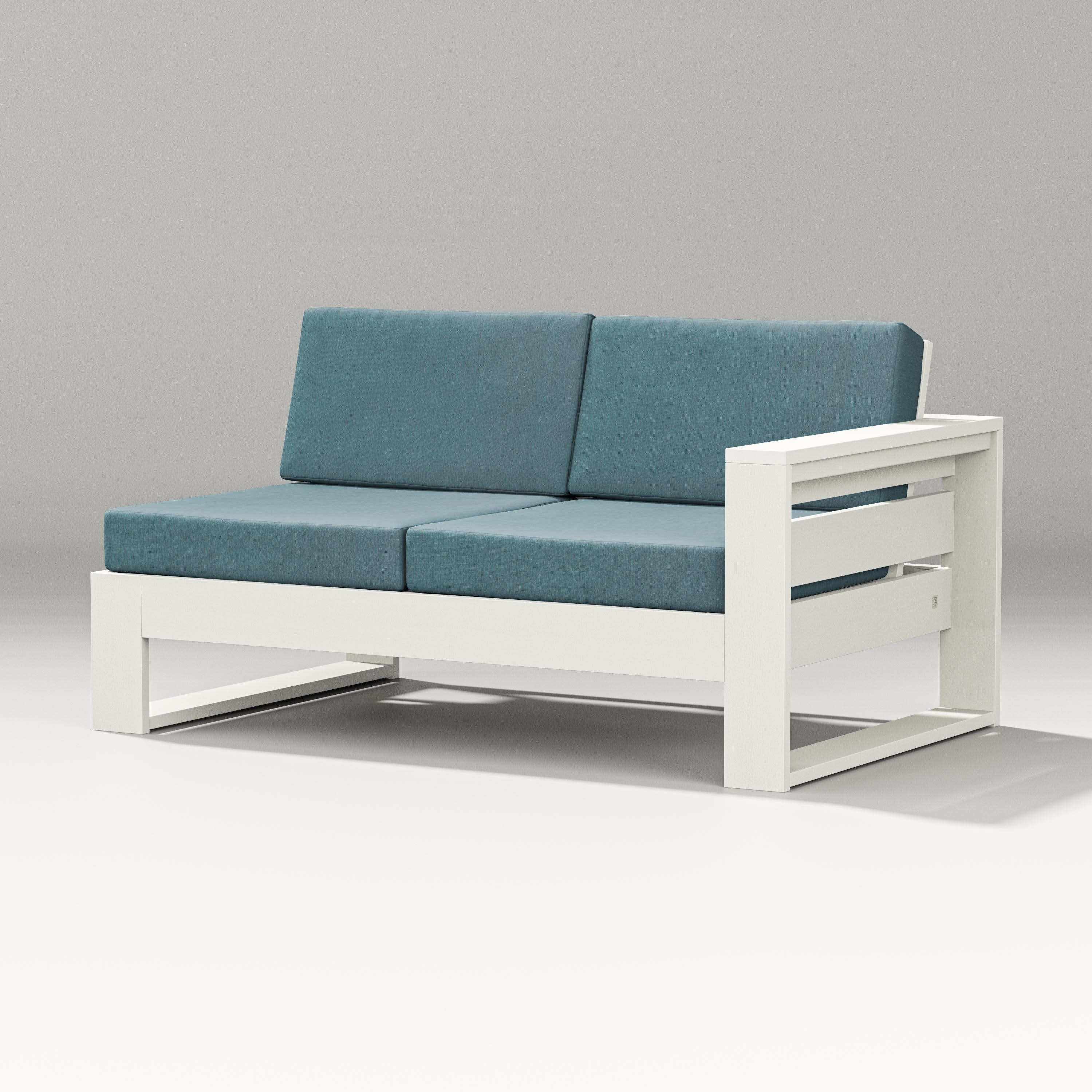 Latitude Modular Right Arm Loveseat in Vintage White / Ocean Teal