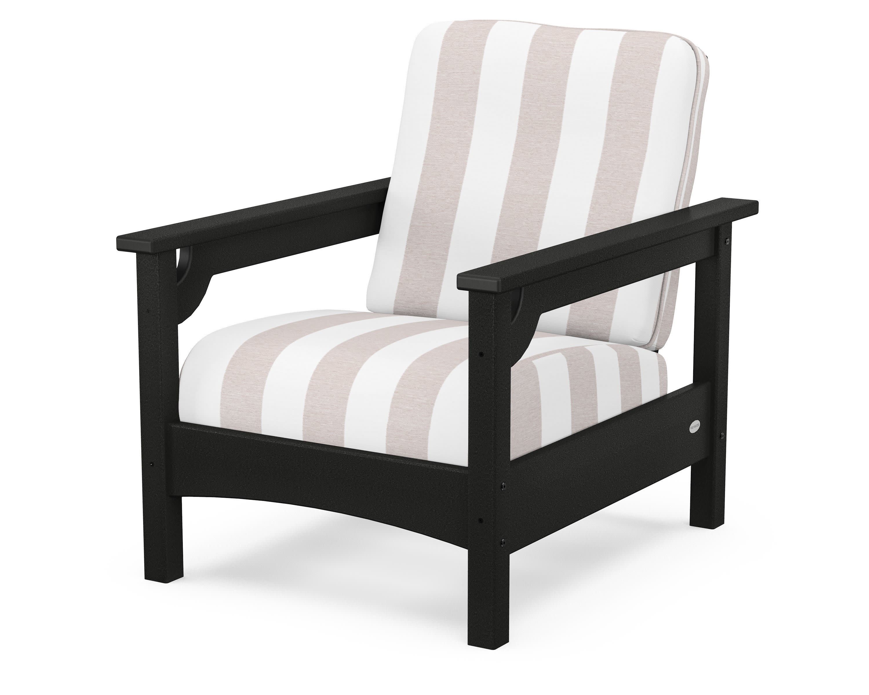 Club Chair in Black / Cabana Stripe Dune Burlap