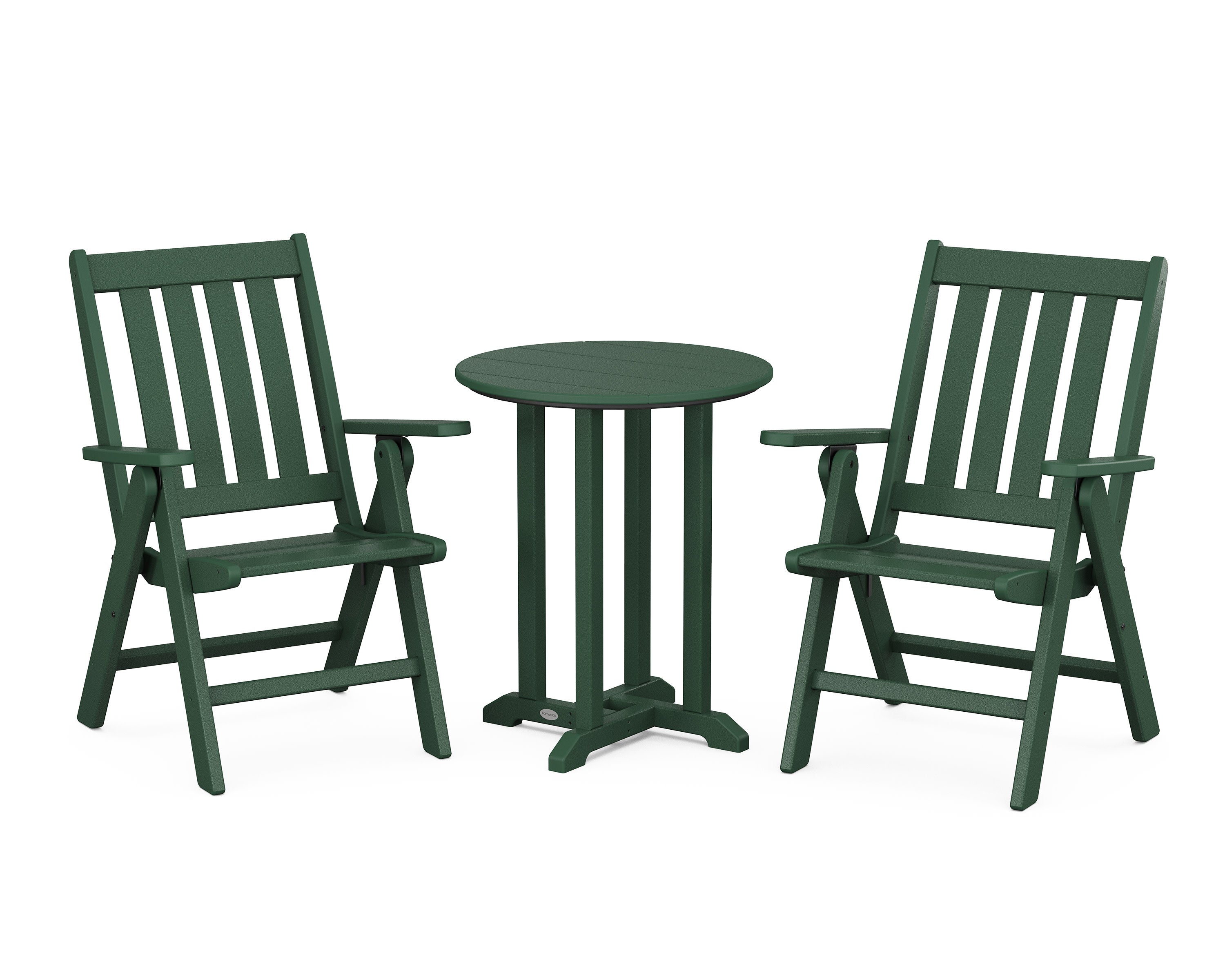 Vineyard Folding Chair 3-Piece Round Bistro Dining Set in Green