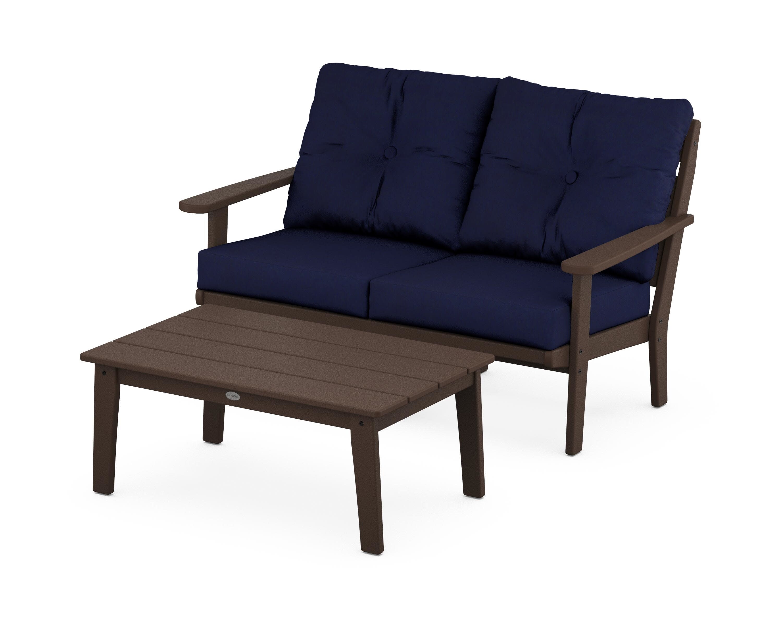 Lakeside 2-Piece Lounge Loveseat Set in Mahogany / Navy
