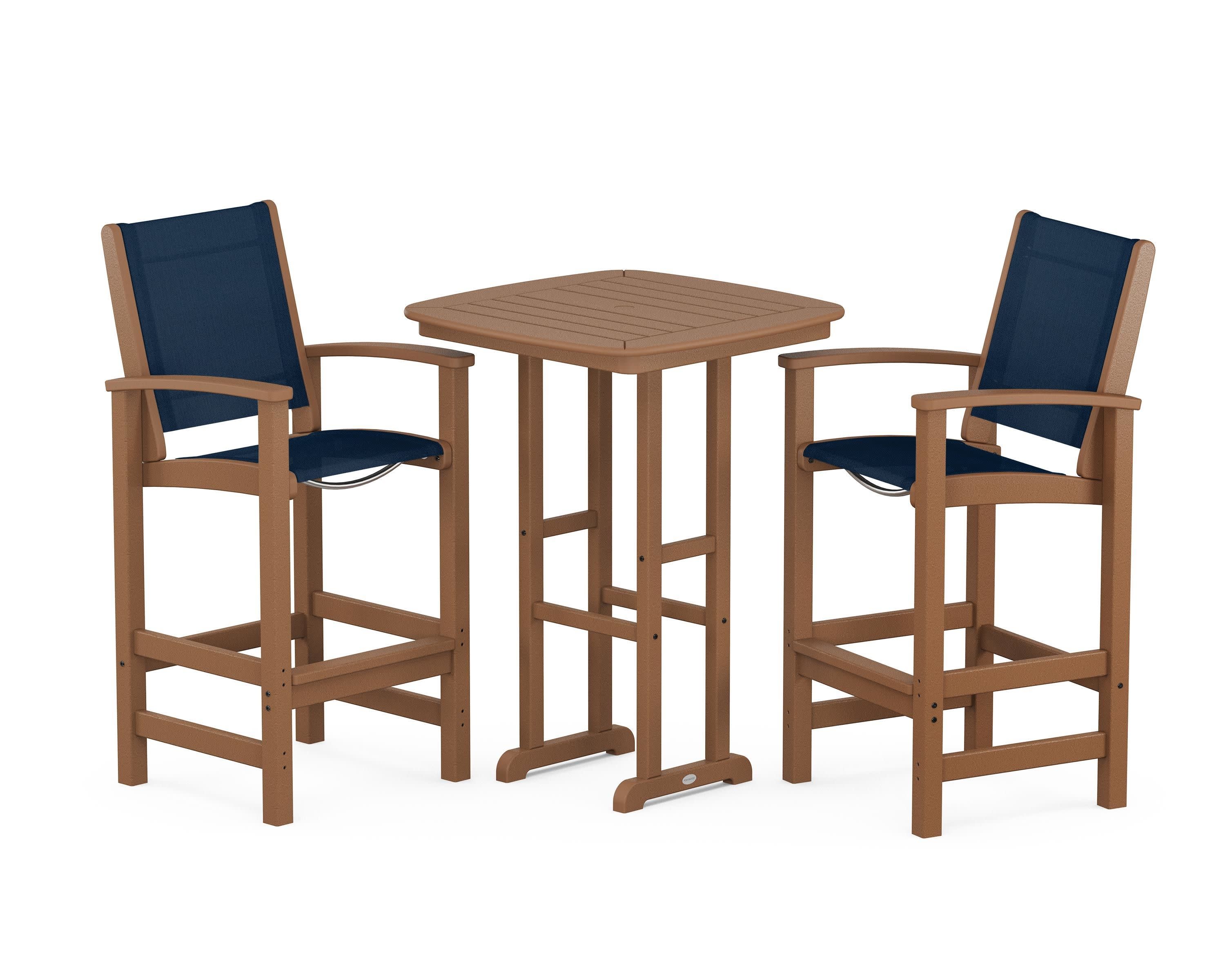 Coastal 3-Piece Bar Set in Teak / Navy Blue Sling