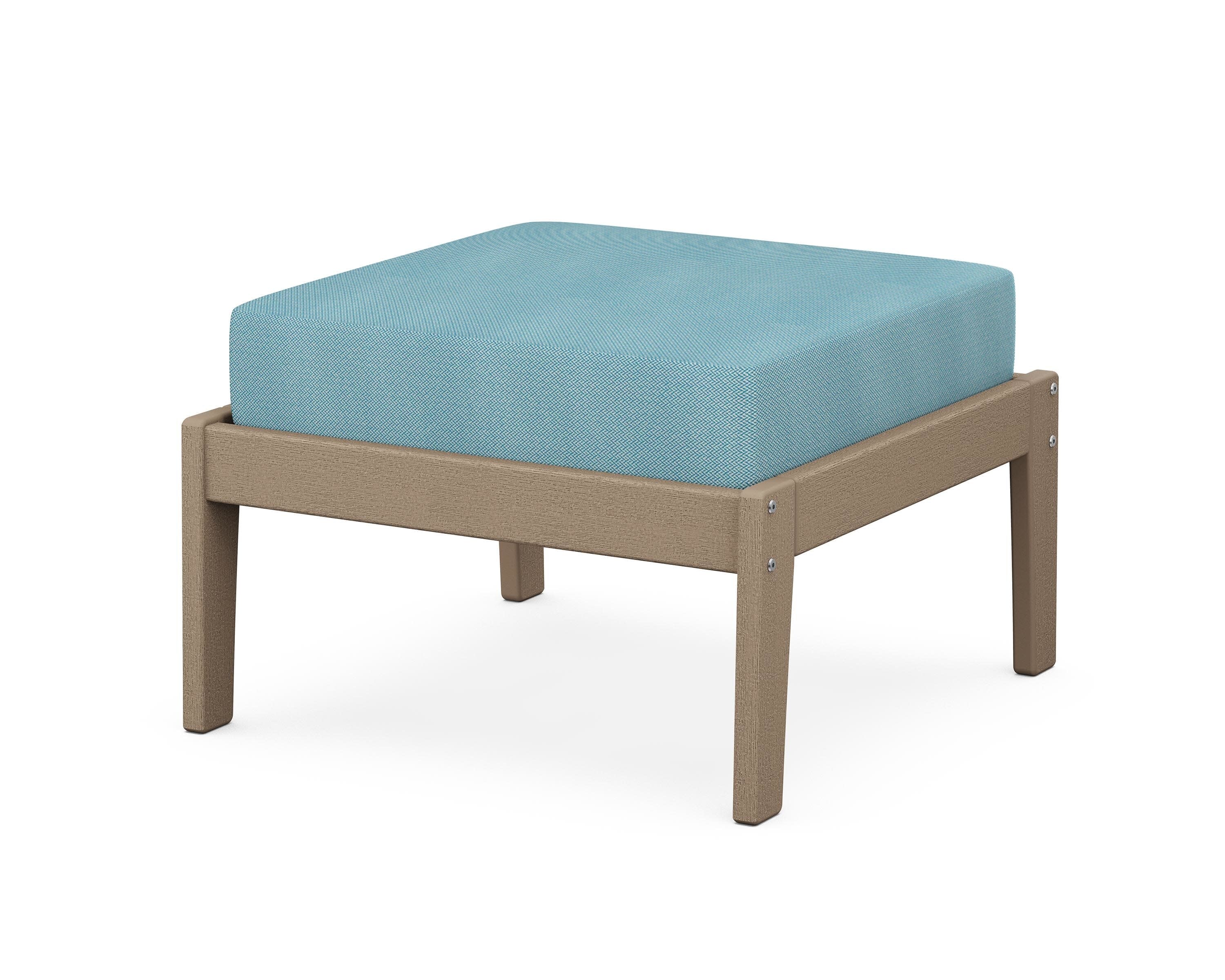 Deep Seating Ottoman in Vintage Sahara / Lattice Sky Blue