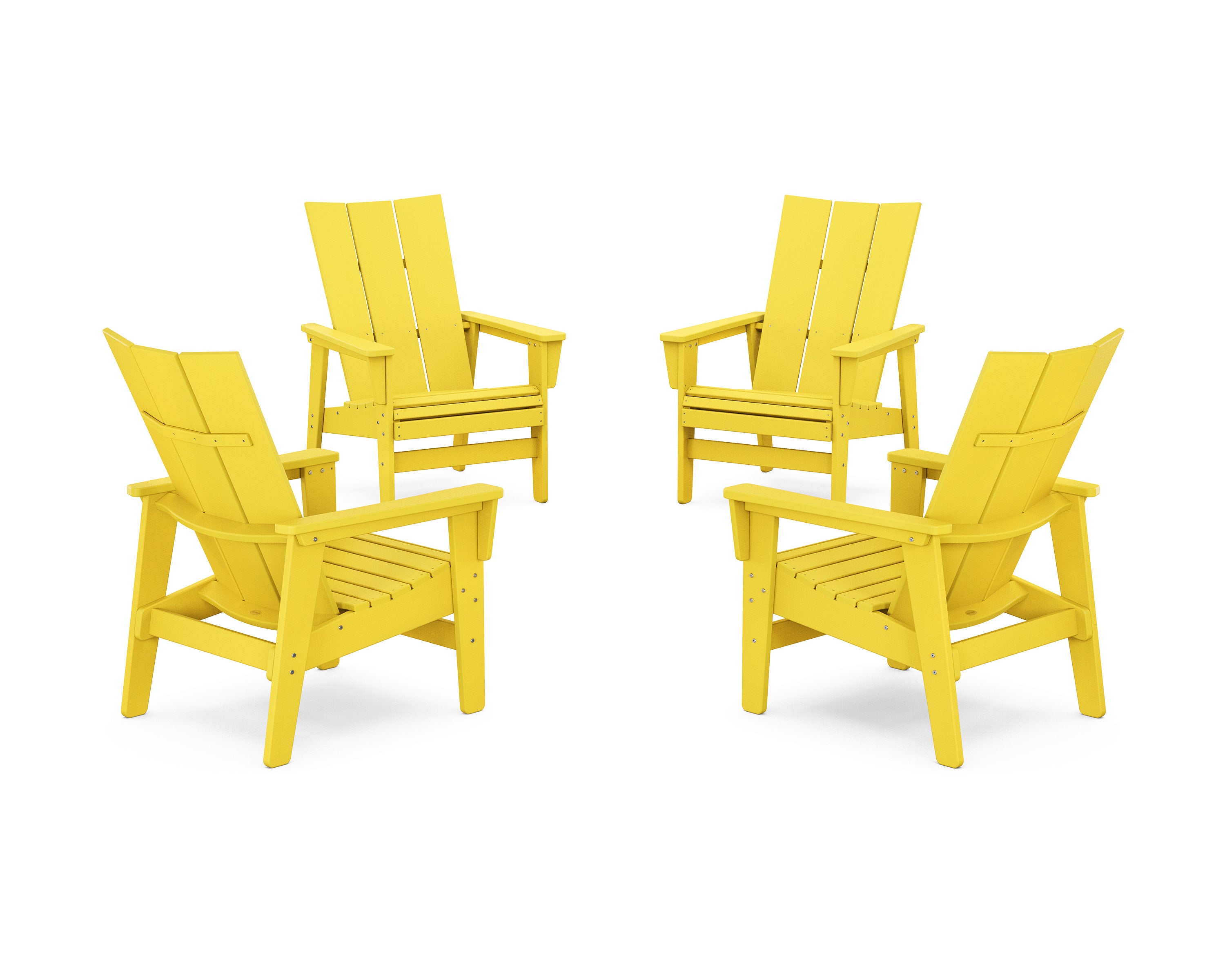 4-Piece Modern Grand Upright Adirondack Chair Conversation Set in Lemon