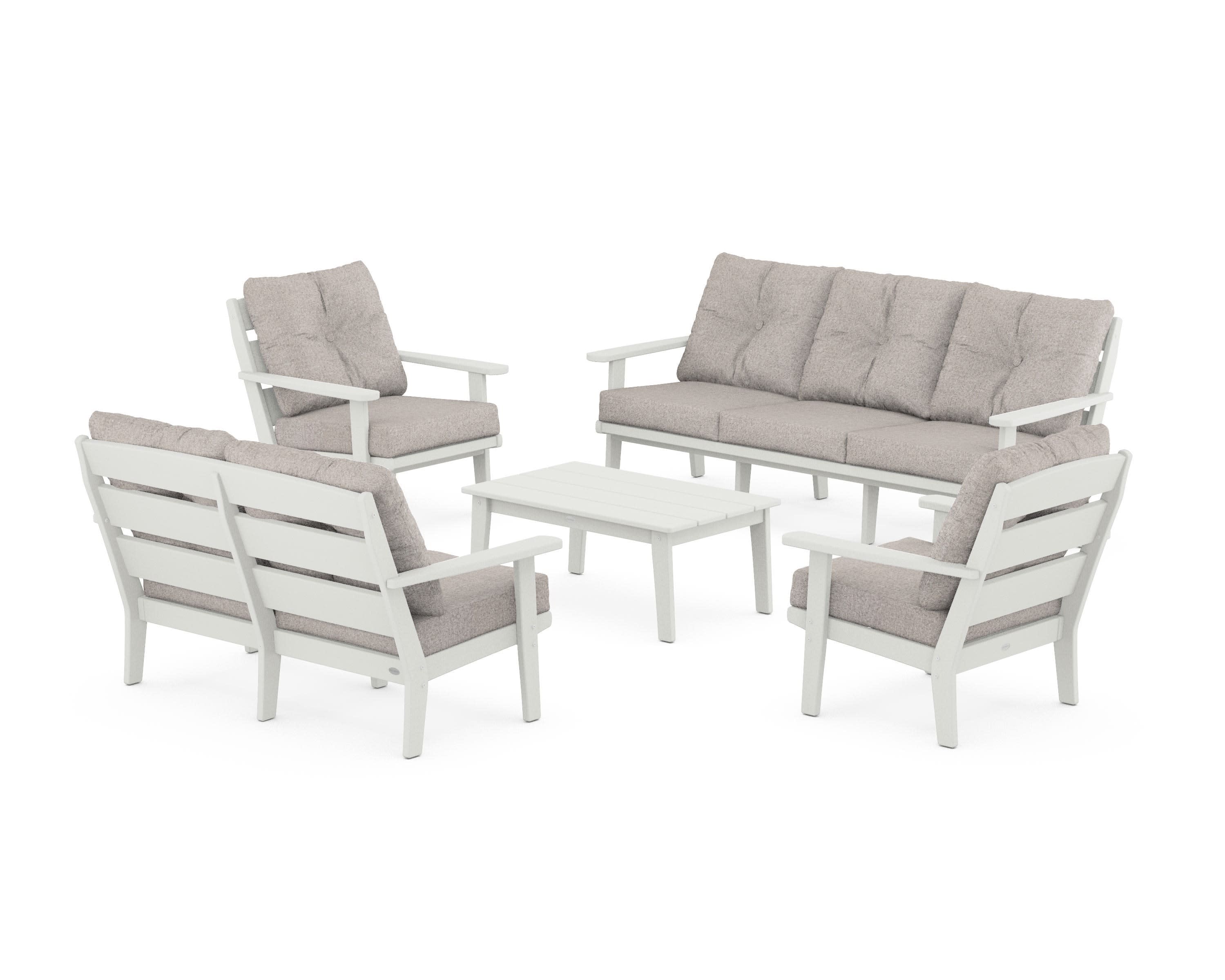 Lakeside 5-Piece Lounge Sofa Set in Vintage White / Weathered Tweed