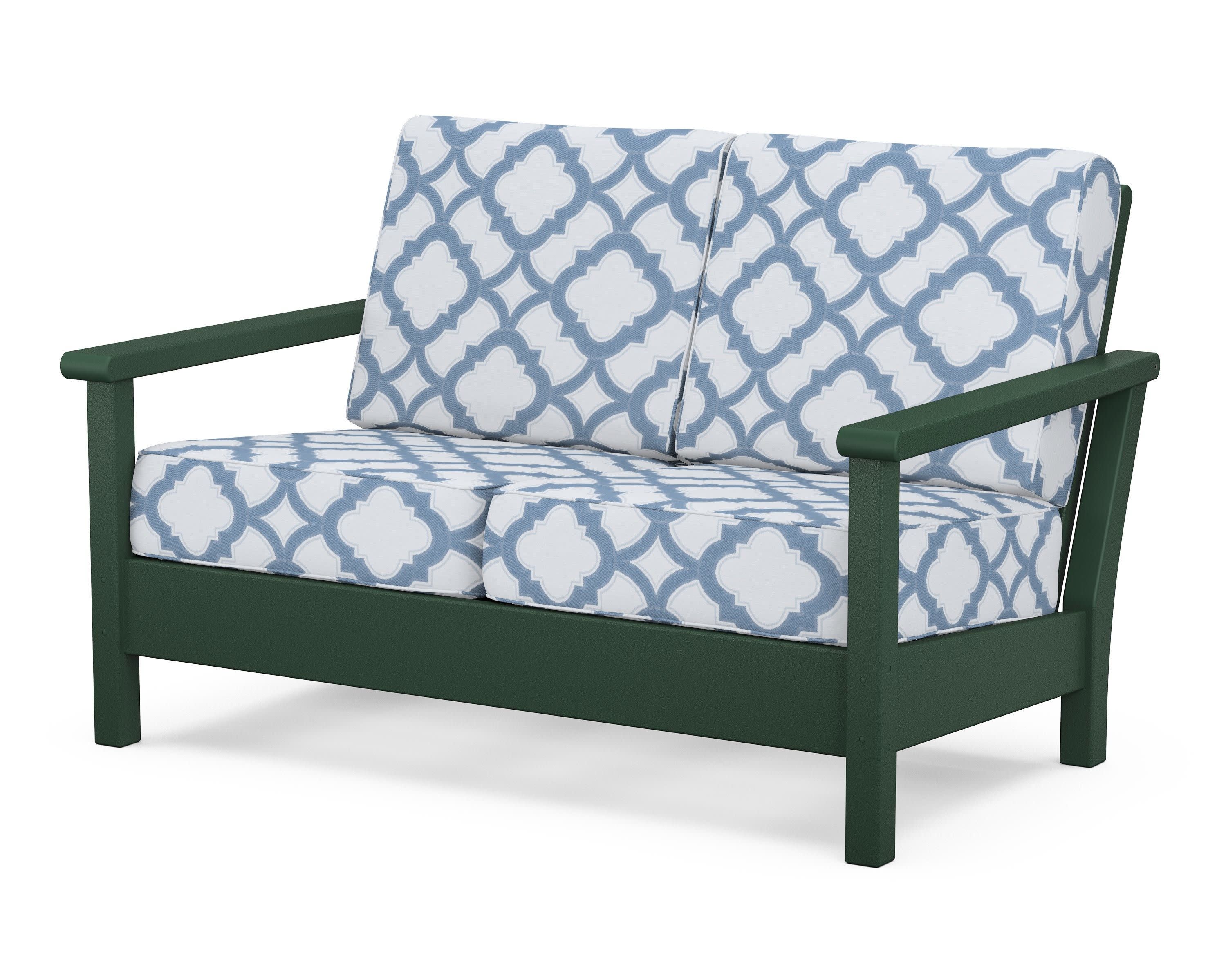 Harbour Deep Seating Loveseat in Green / Trellis Sky Blue