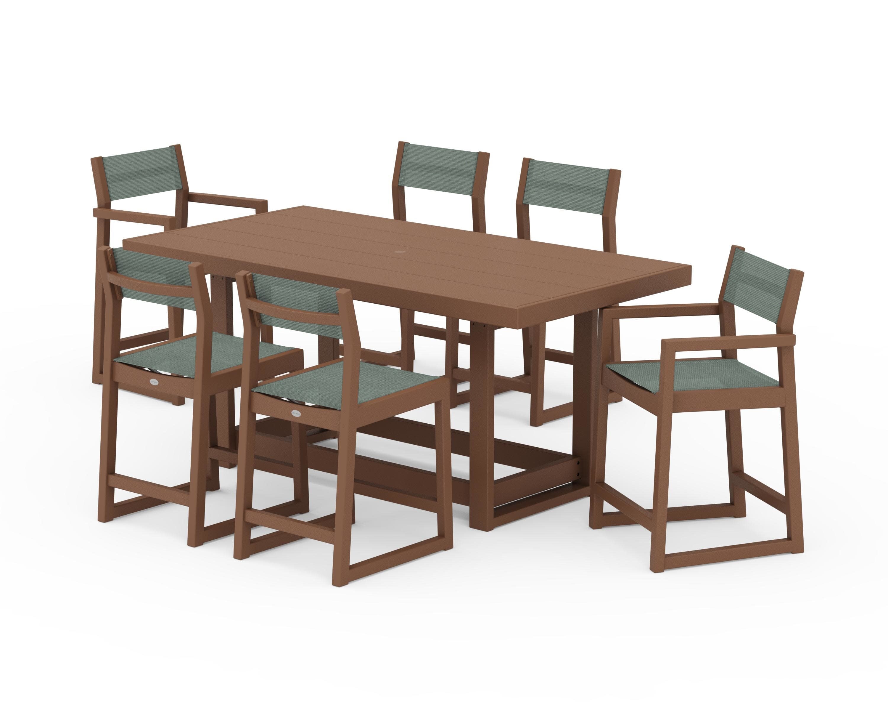EDGE Sling 7-Piece Counter Table Set in Teak / Dupioni Sea Mist Sling