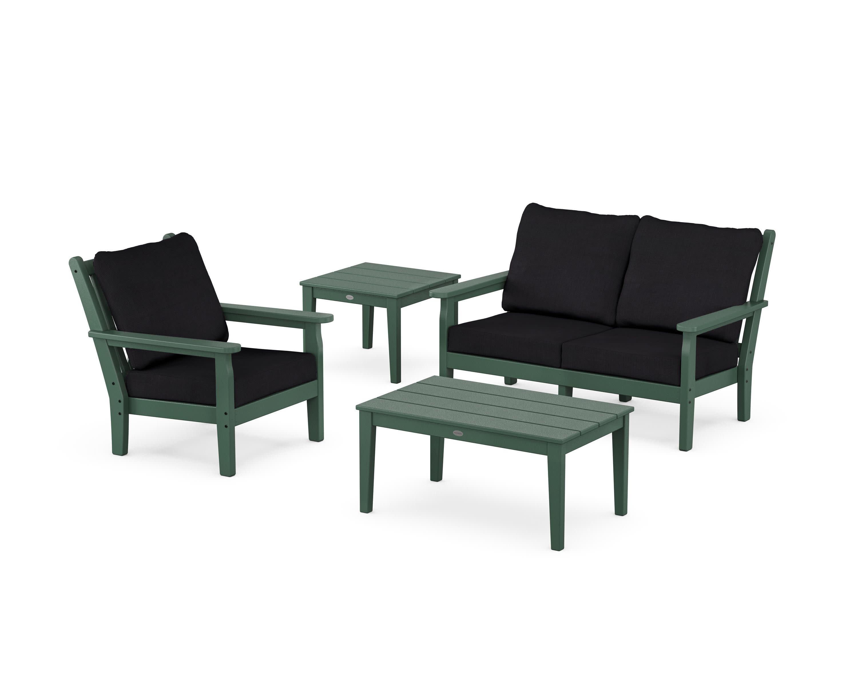 Chippendale 4-Piece Deep Seating Set in Green / Midnight Linen