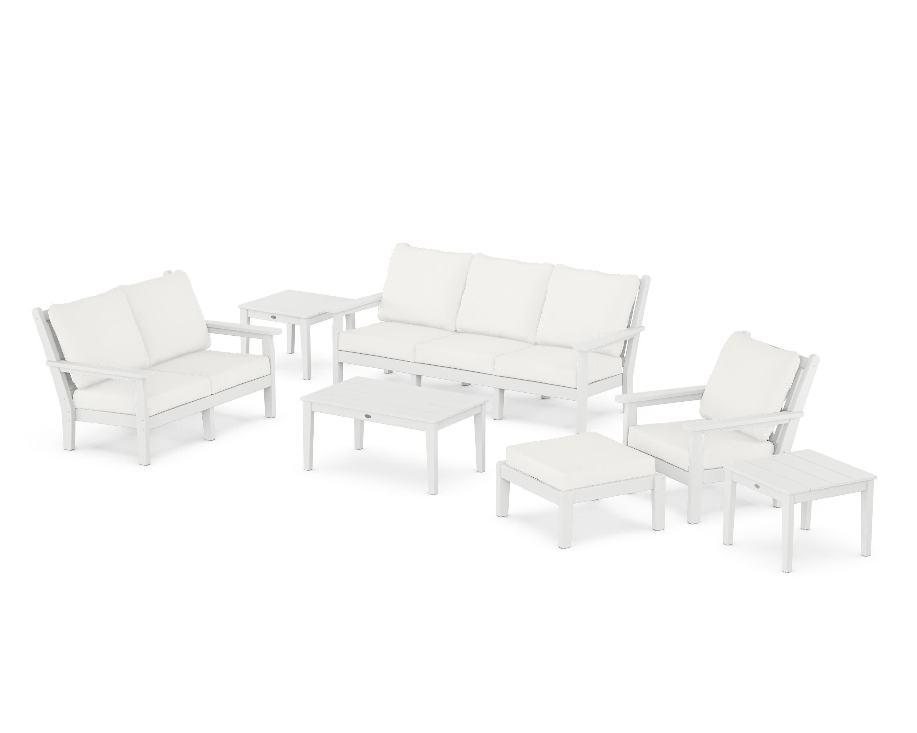 Chippendale 7-Piece Deep Seating Set in White / Natural Linen