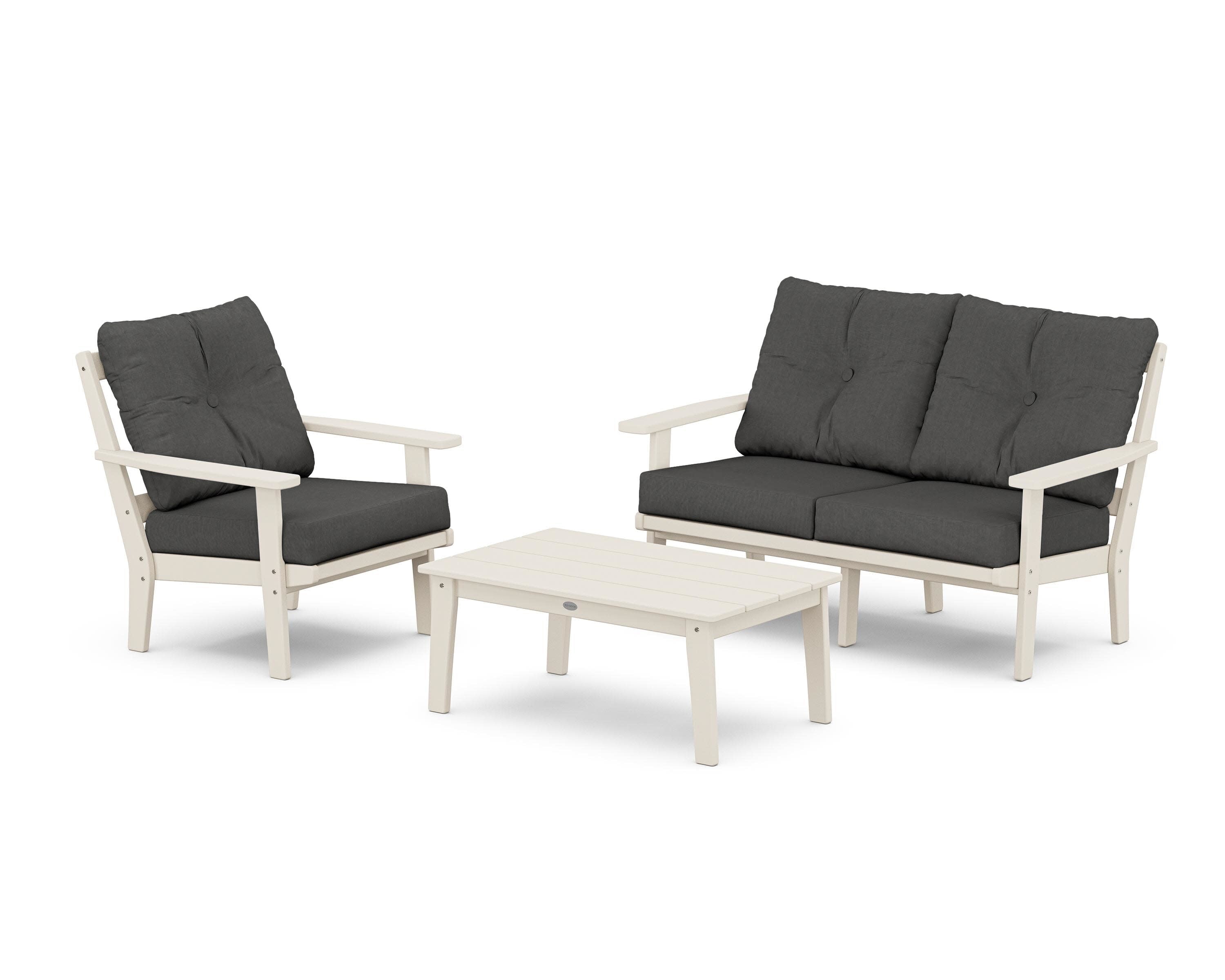 Oxford 3-Piece Deep Seating Set with Loveseat in Sand / Spectrum Carbon