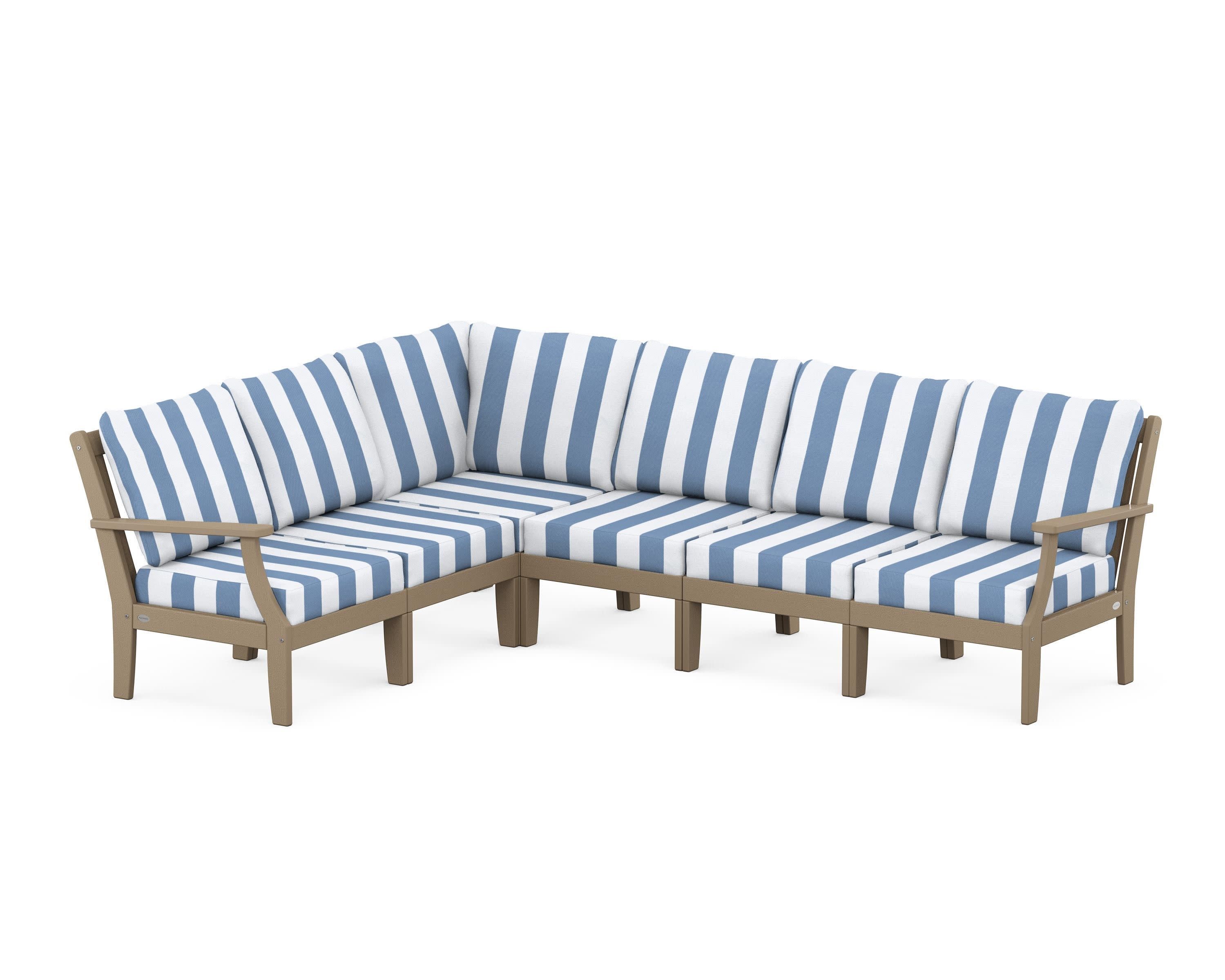 Braxton Modular 6-Piece Deep Seating Set in Vintage Sahara / Cabana Stripe Sky Blue