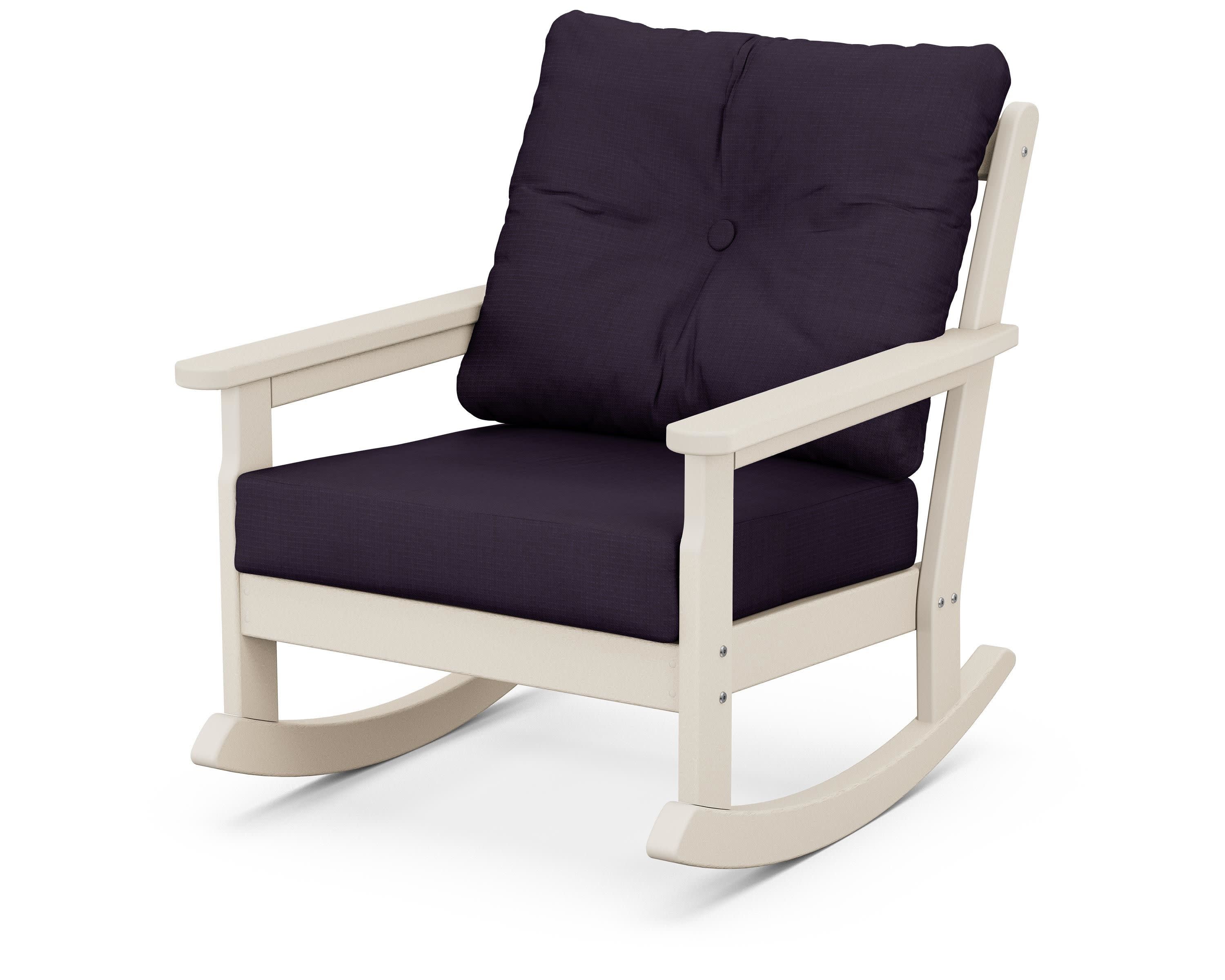 Vineyard Deep Seating Rocking Chair in Sand / Navy Linen