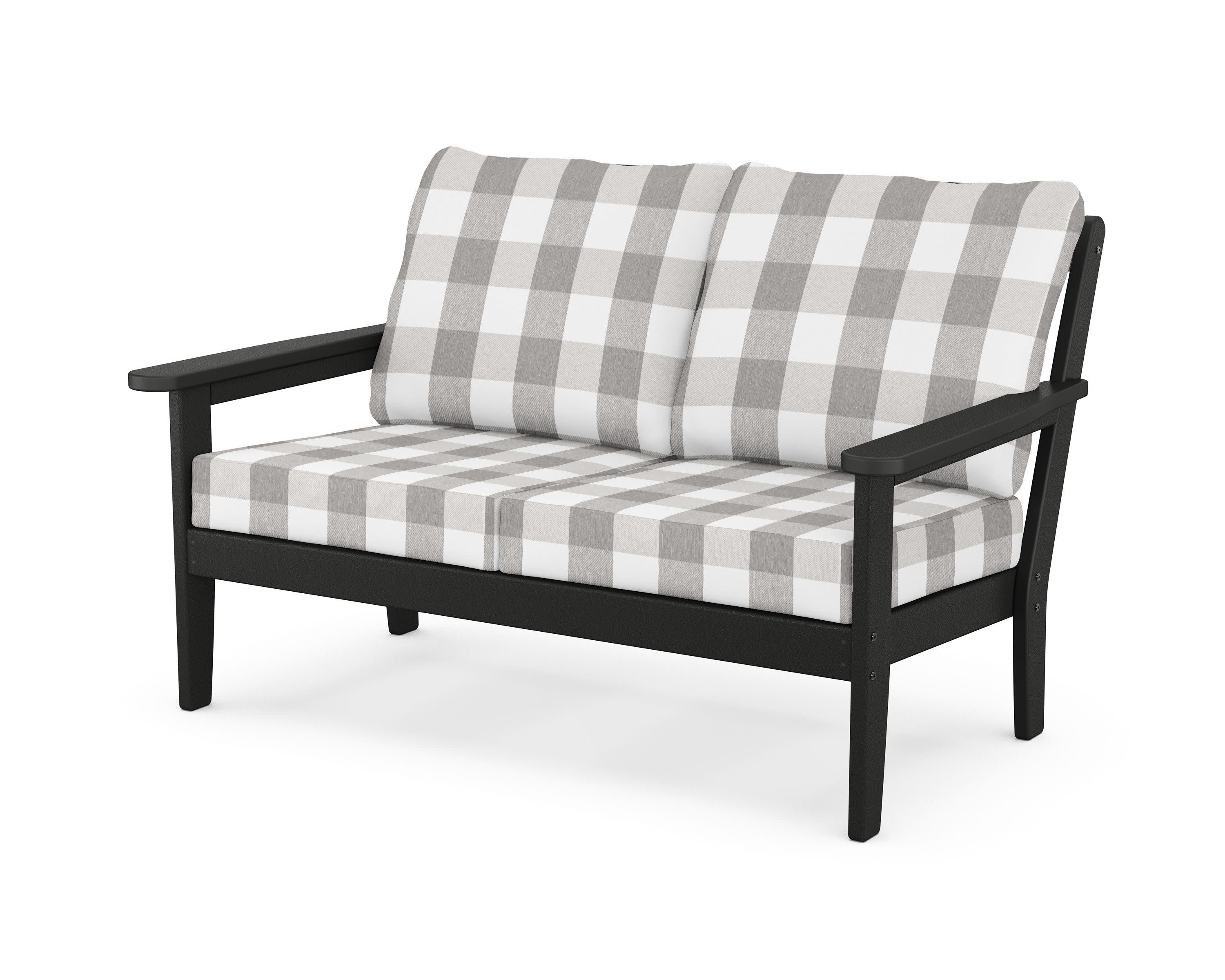 Cottage Deep Seating Loveseat in Black / Buffalo Plaid Grey Mist