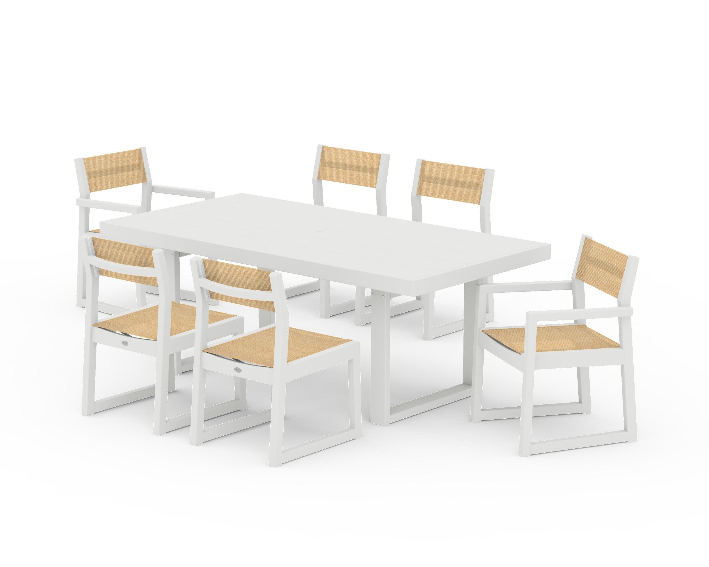 EDGE Sling 7-Piece Dining Set in Vintage White / Dupioni Apricot Sling