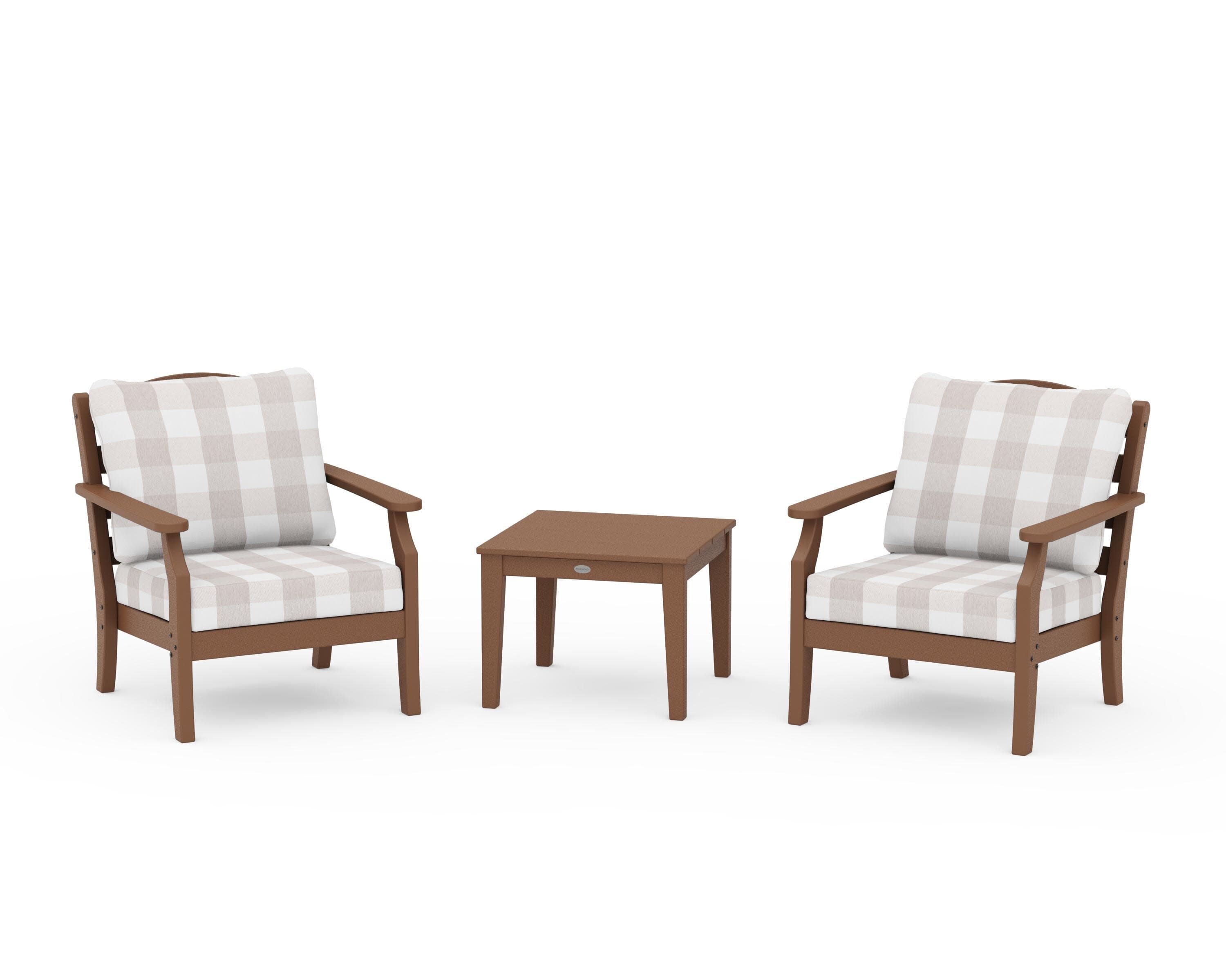 Savannah 3-Piece Deep Seating Set in Teak / Buffalo Plaid Dune Burlap