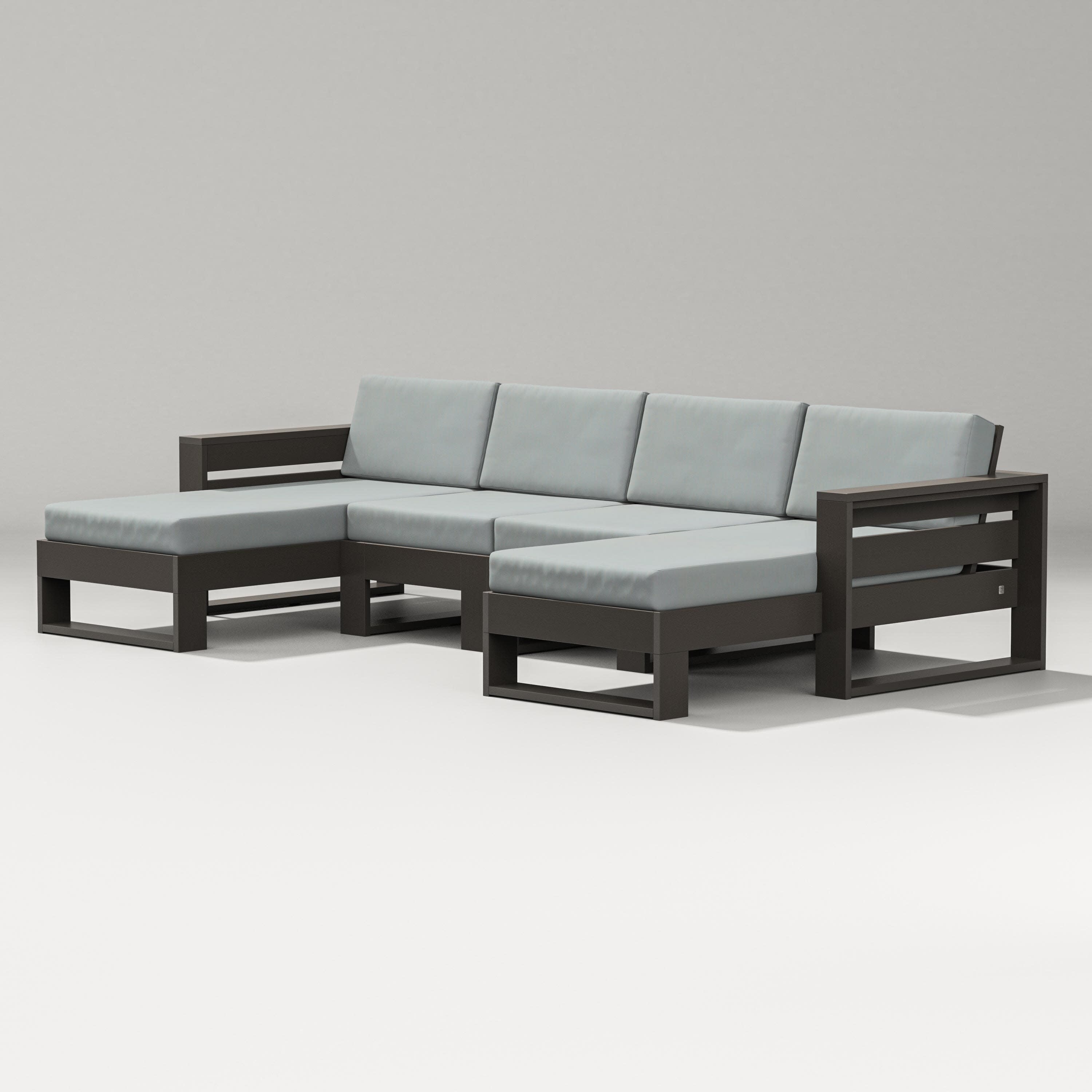 Latitude Double Chaise Sectional in Vintage Coffee / Spa