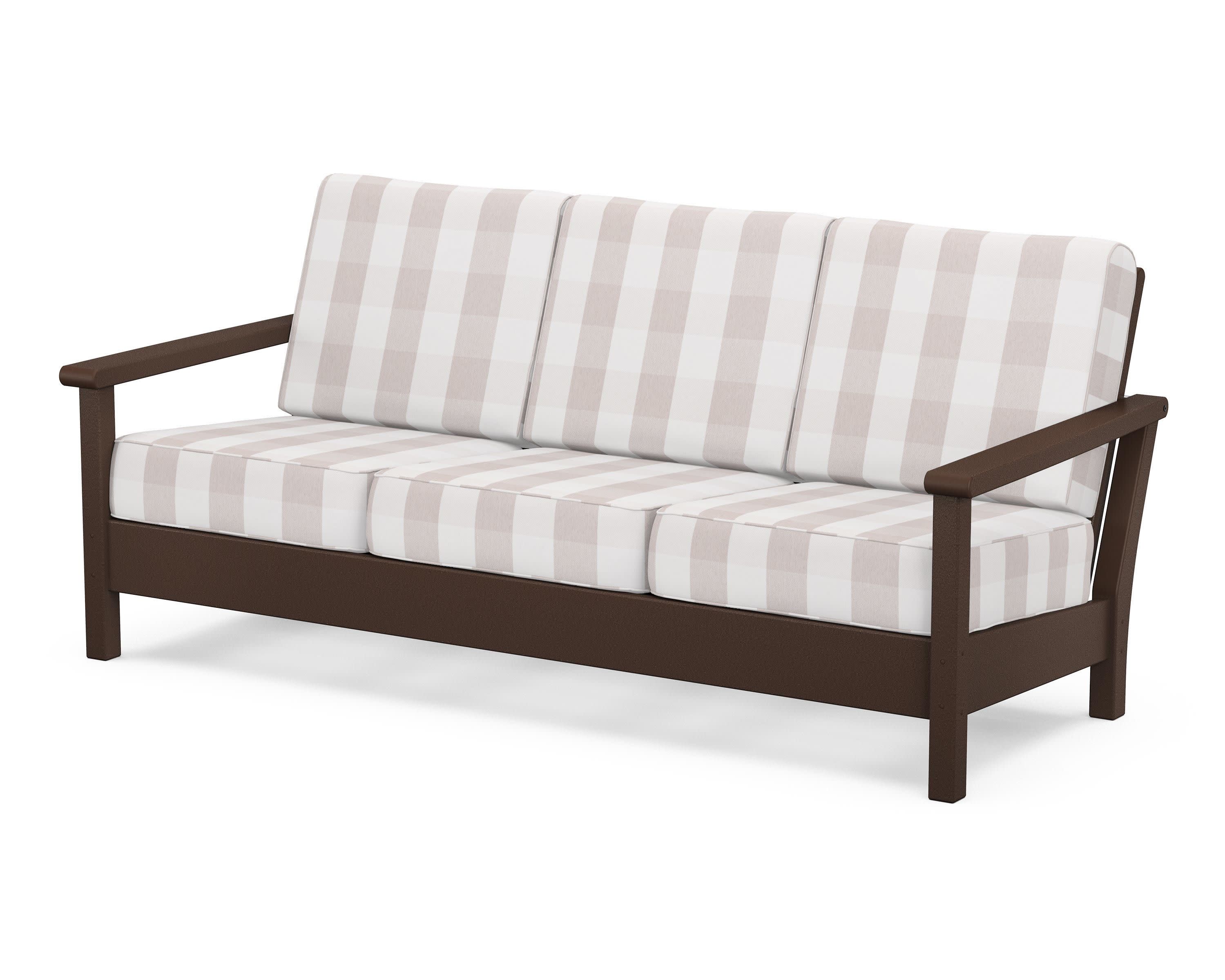 Harbour Deep Seating Sofa in Mahogany / Buffalo Plaid Dune Burlap