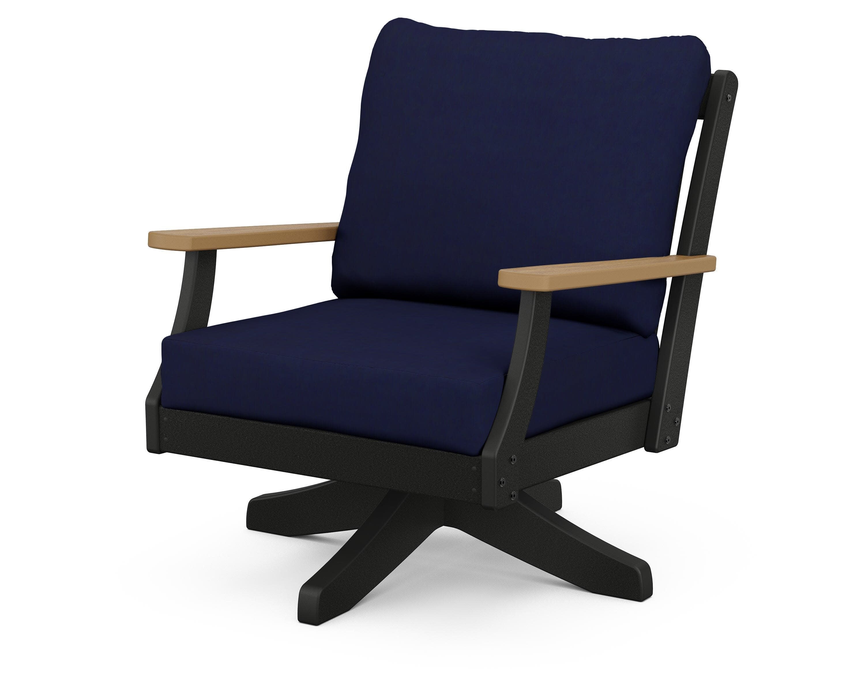 Braxton Deep Seating Swivel Chair in Black / Natural / Navy