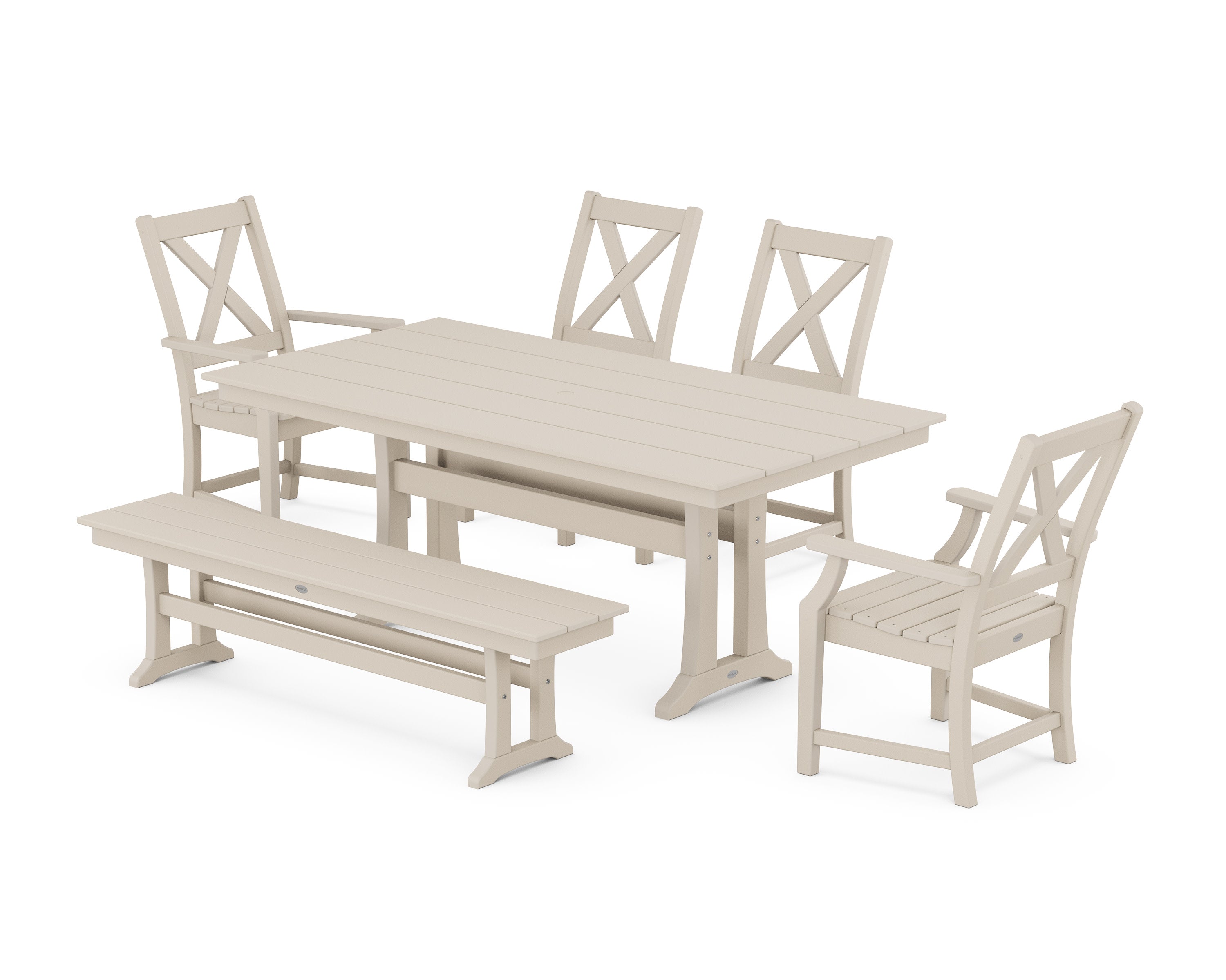 Braxton 6-Piece Farmhouse Dining Set With Trestle Legs in Sand
