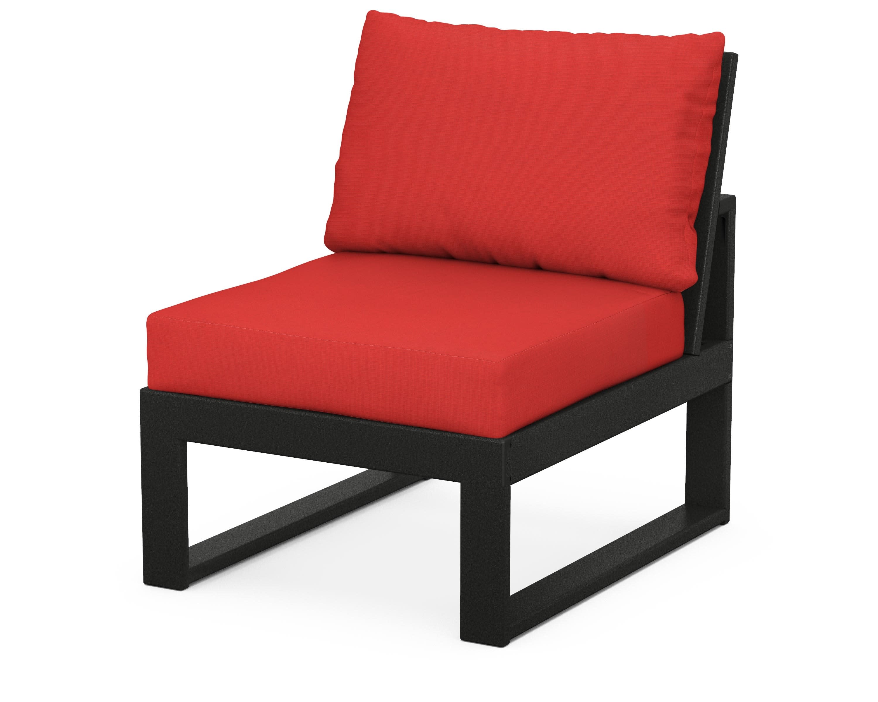 Modular Armless Chair in Black / Crimson Linen