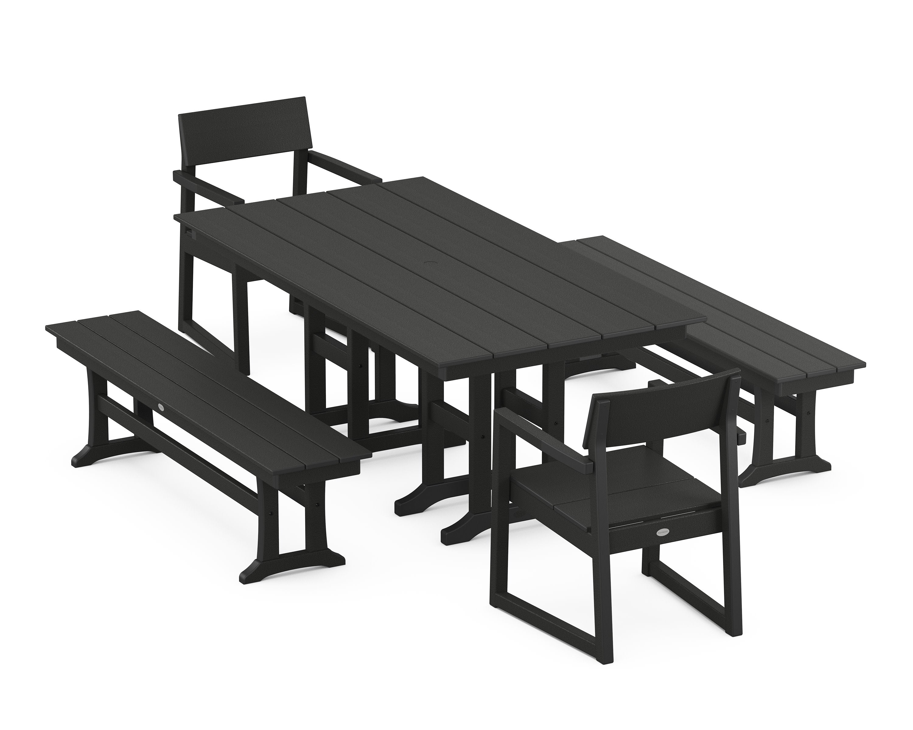 EDGE 5-Piece Farmhouse Dining Set with Benches in Black