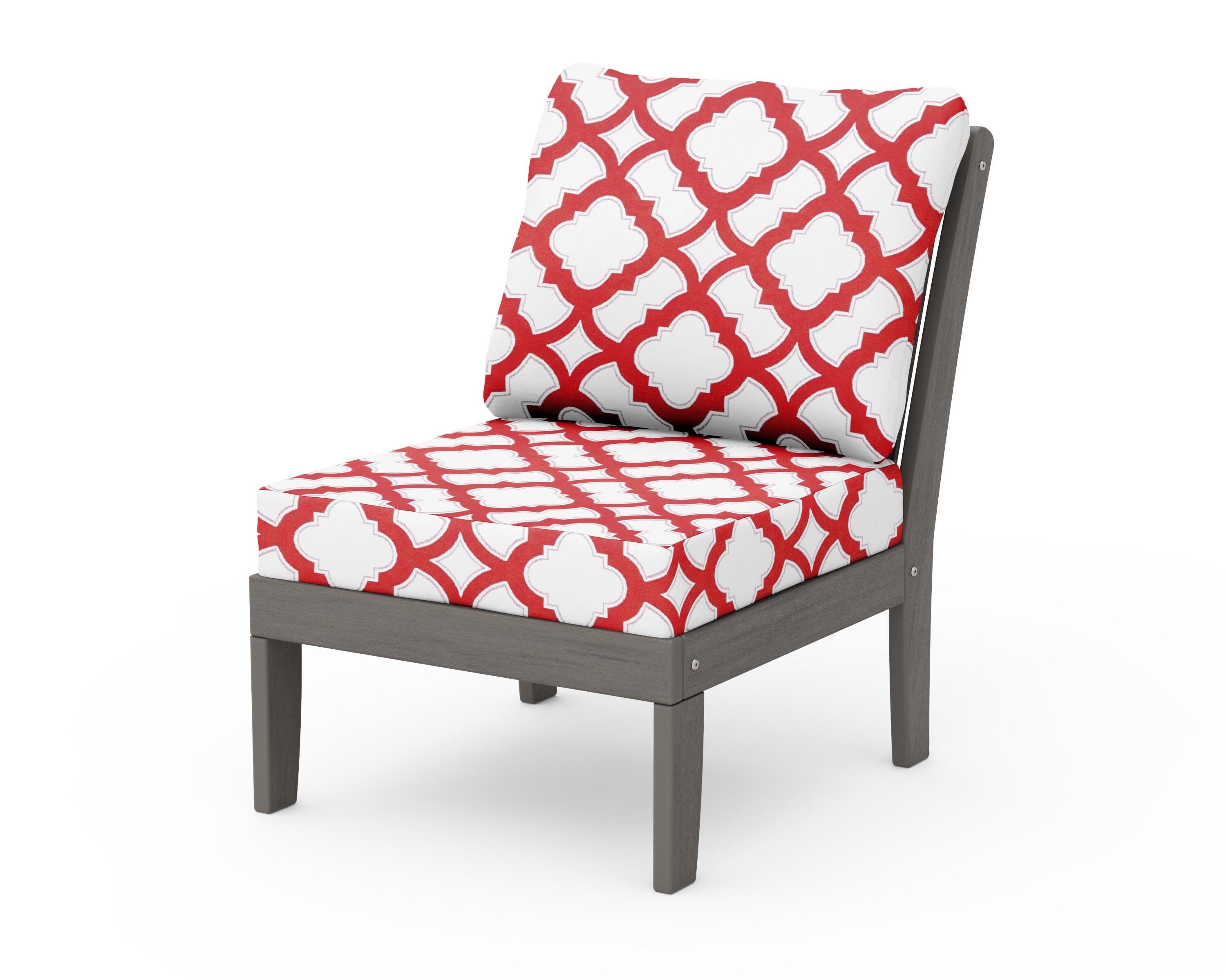 Braxton Modular Armless Chair in Driftwood / Trellis Crimson