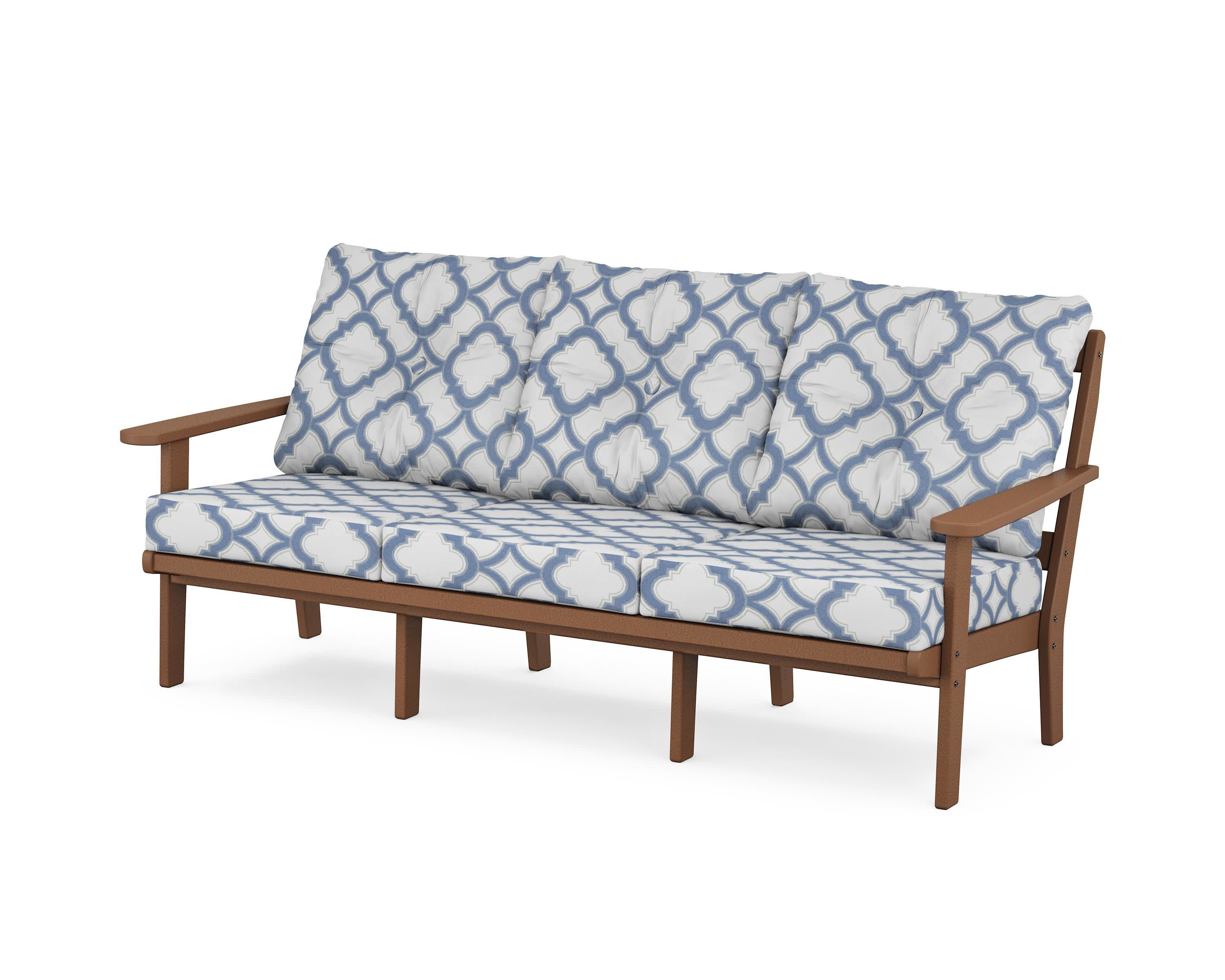 Mission Deep Seating Sofa in Teak / Trellis Sky Blue