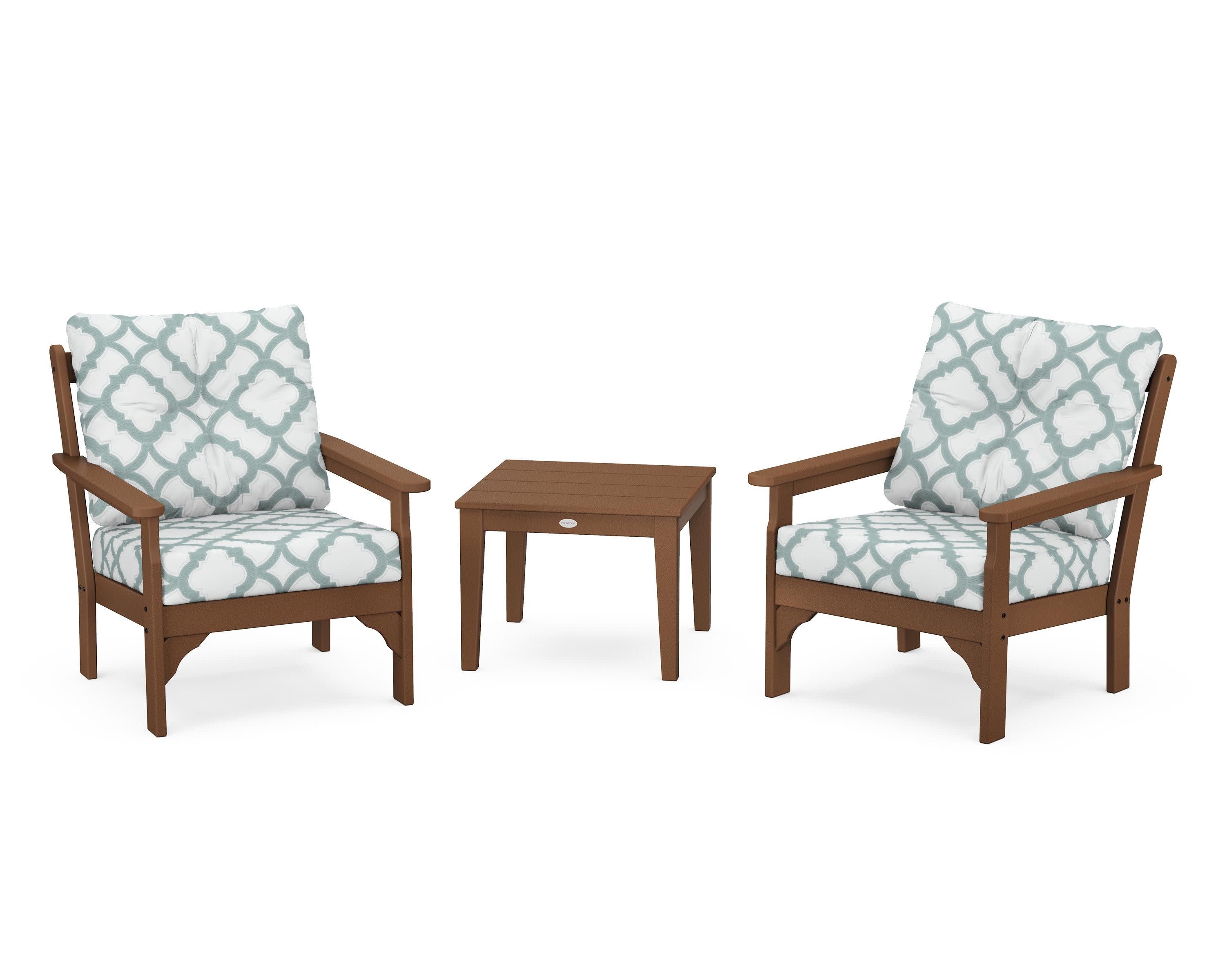 Vineyard 3-Piece Deep Seating Set in Teak / Trellis Glacier Spa