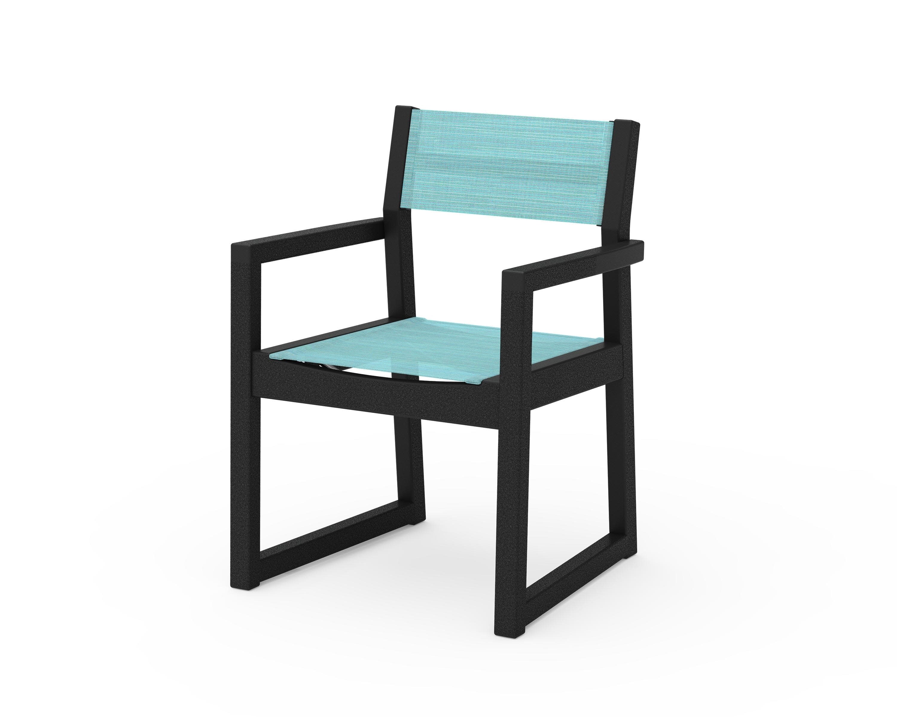 EDGE Sling Dining Arm Chair in Black / Dupioni Aquamarine Sling