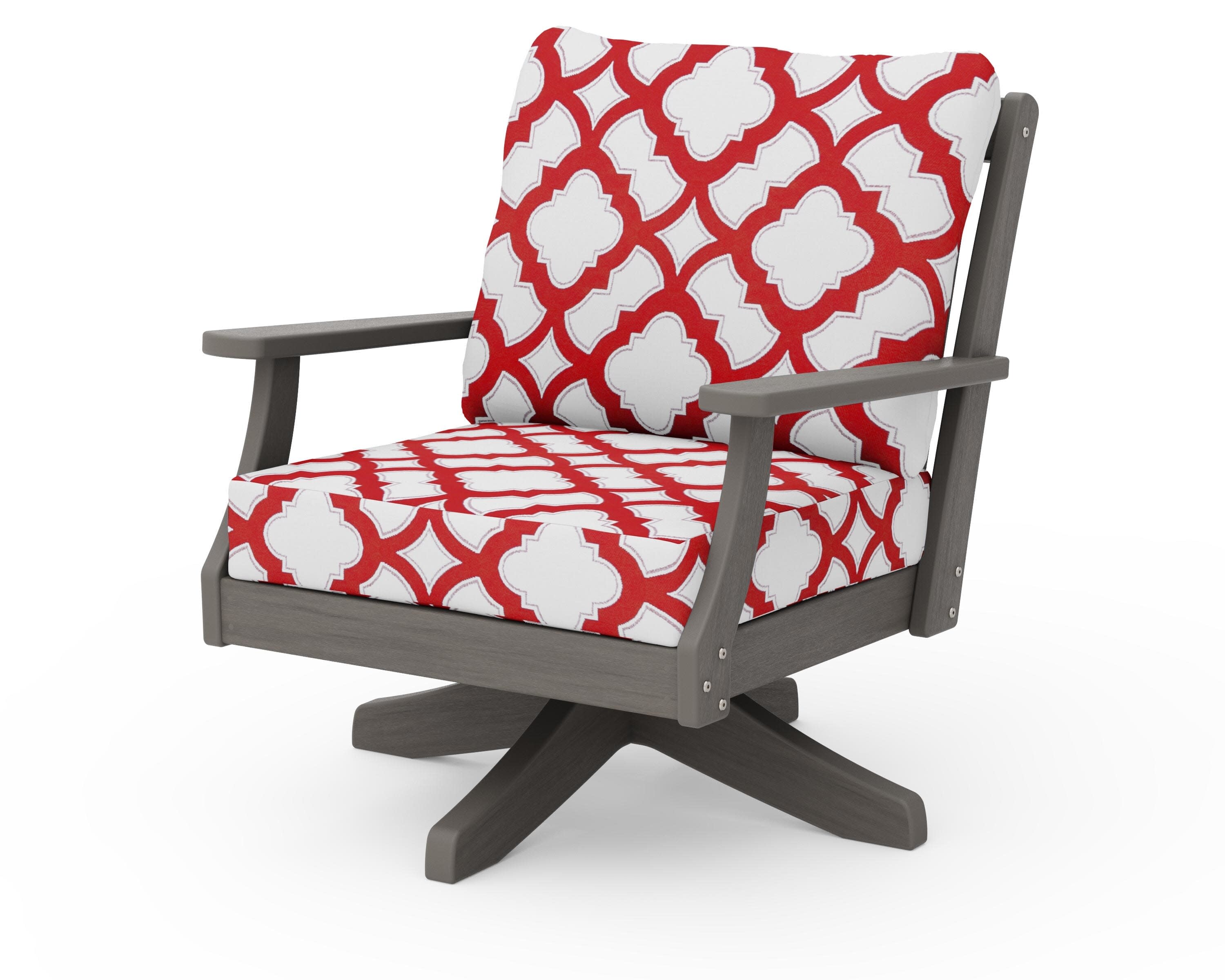 Braxton Deep Seating Swivel Chair in Driftwood / Trellis Crimson