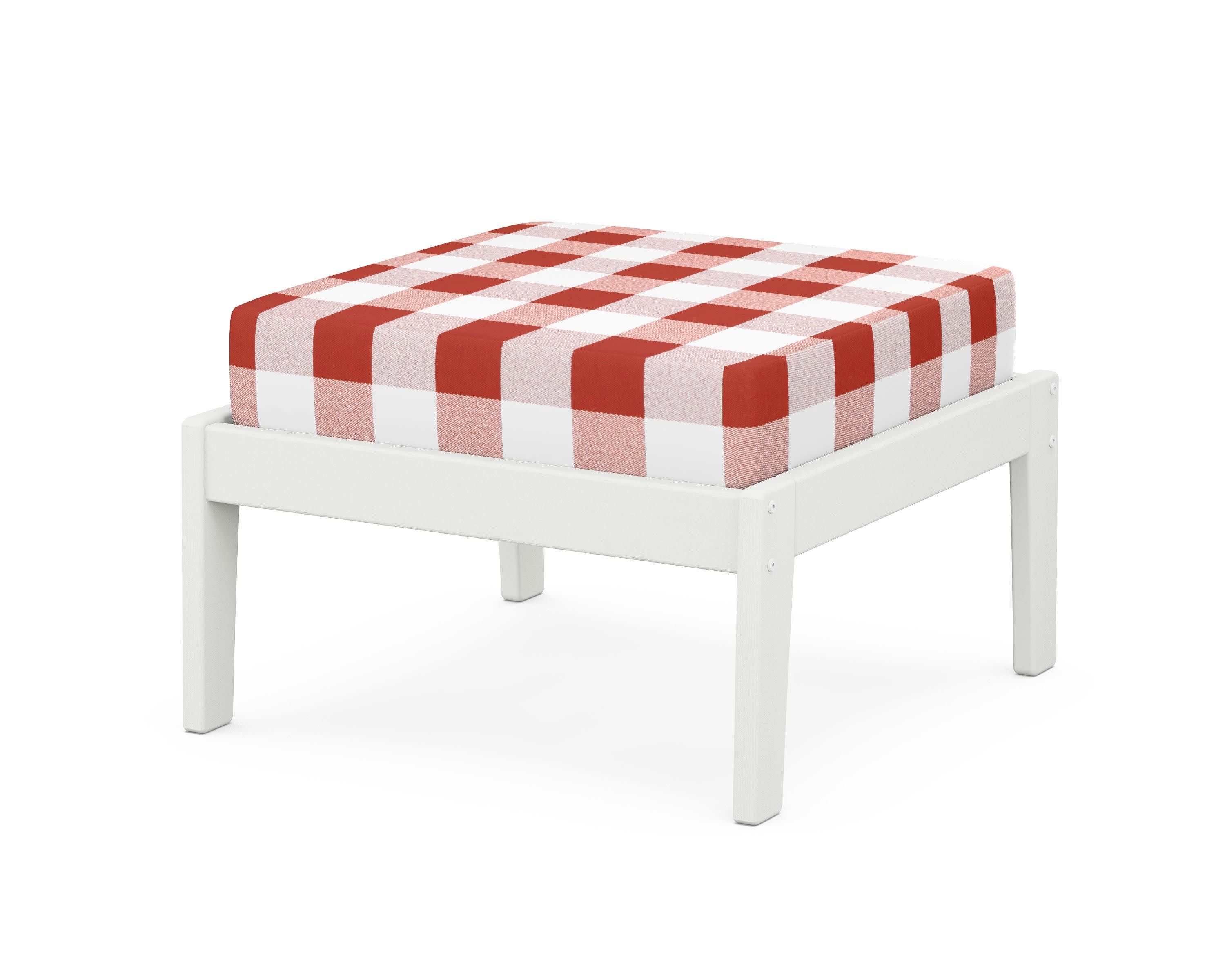 Deep Seating Ottoman in Vintage White / Buffalo Plaid Crimson