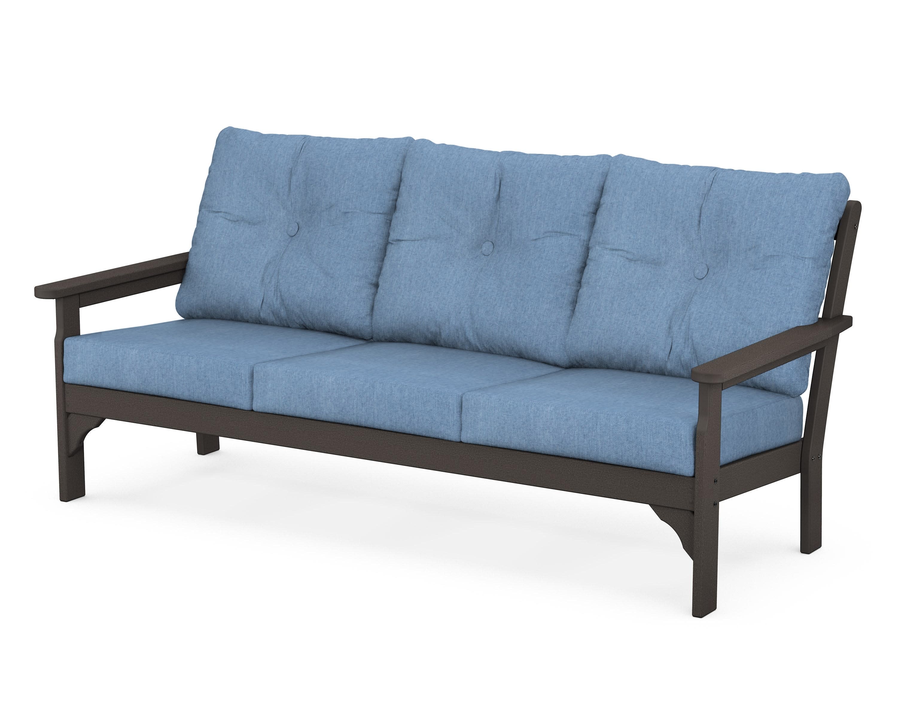Vineyard Deep Seating Sofa in Vintage Coffee / Sky Blue