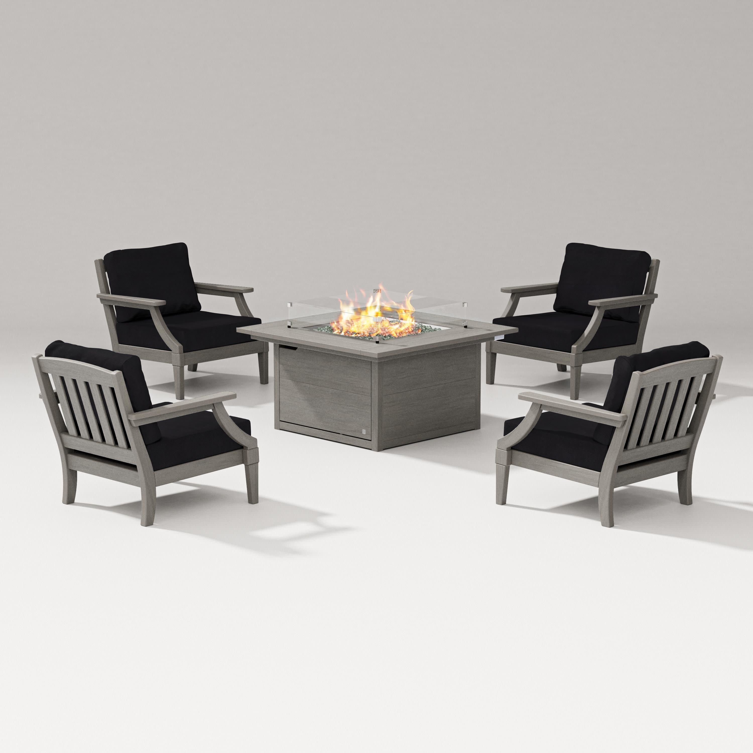 Estate 5-Piece Lounge Fire Table Set in Driftwood / Midnight Linen