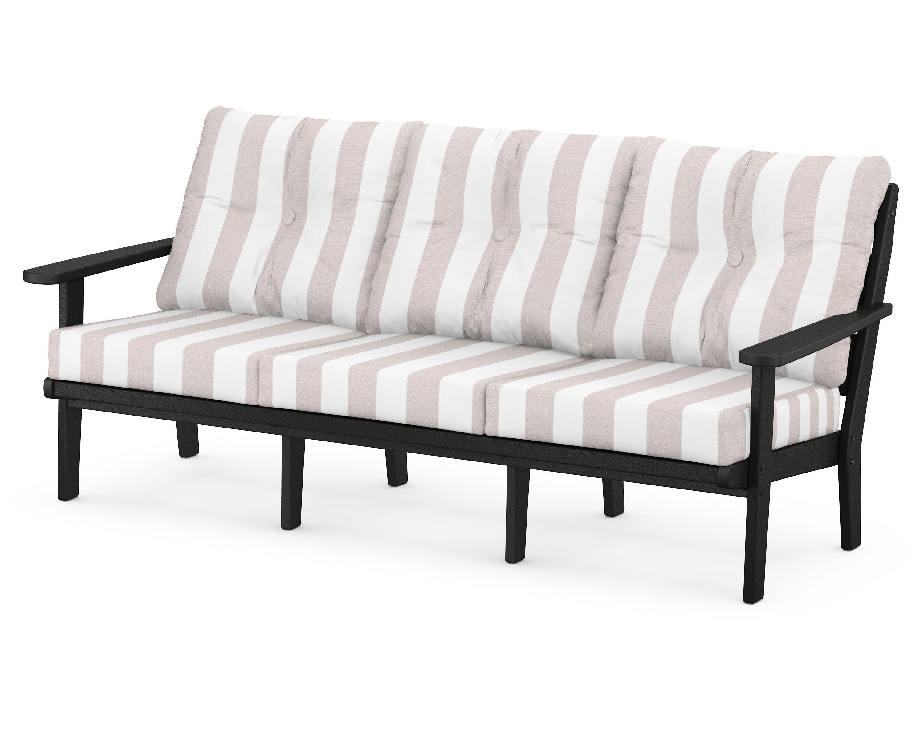 Lakeside Deep Seating Sofa in Black / Cabana Stripe Dune Burlap