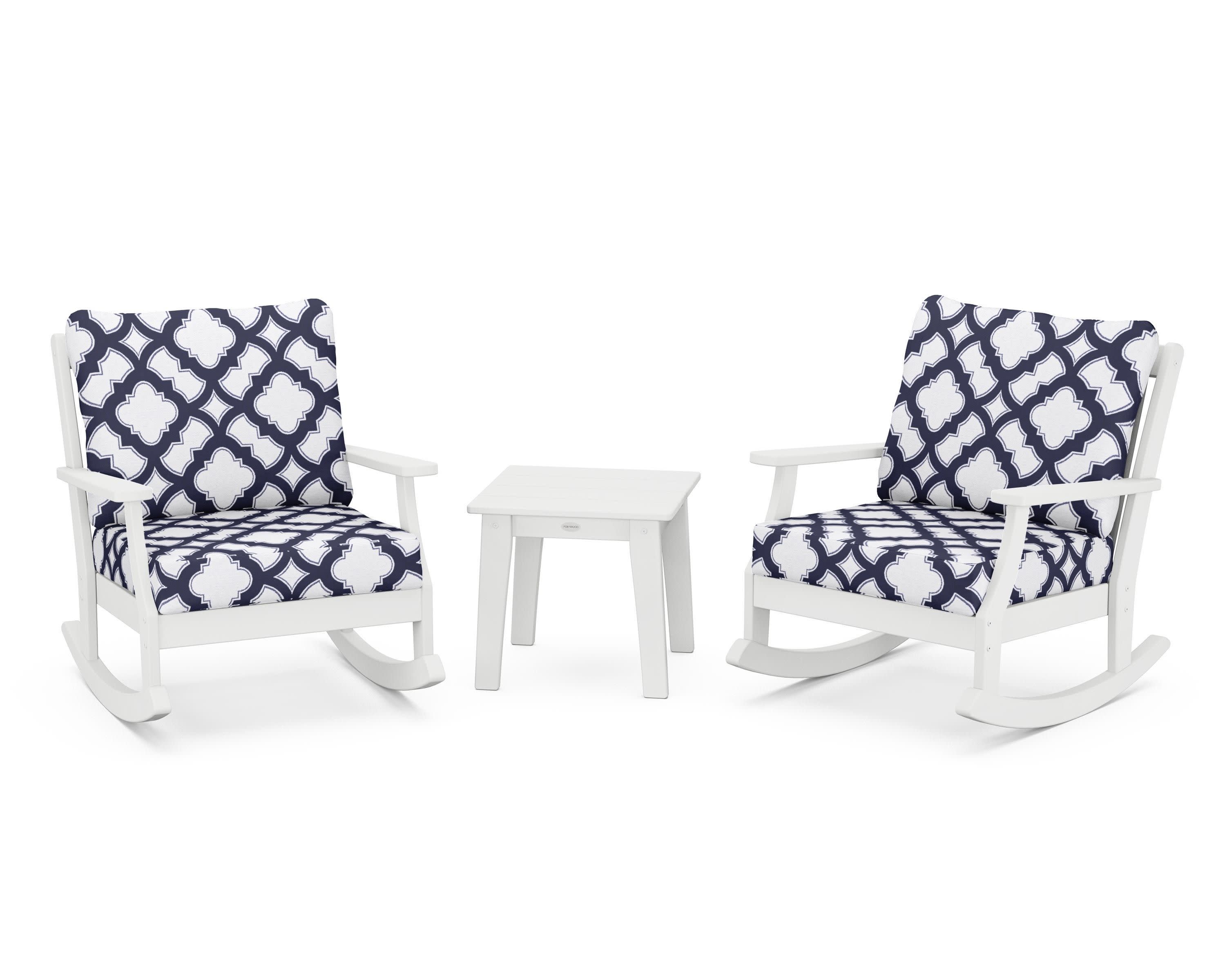 Braxton 3-Piece Deep Seating Rocker Set in White / Trellis Navy