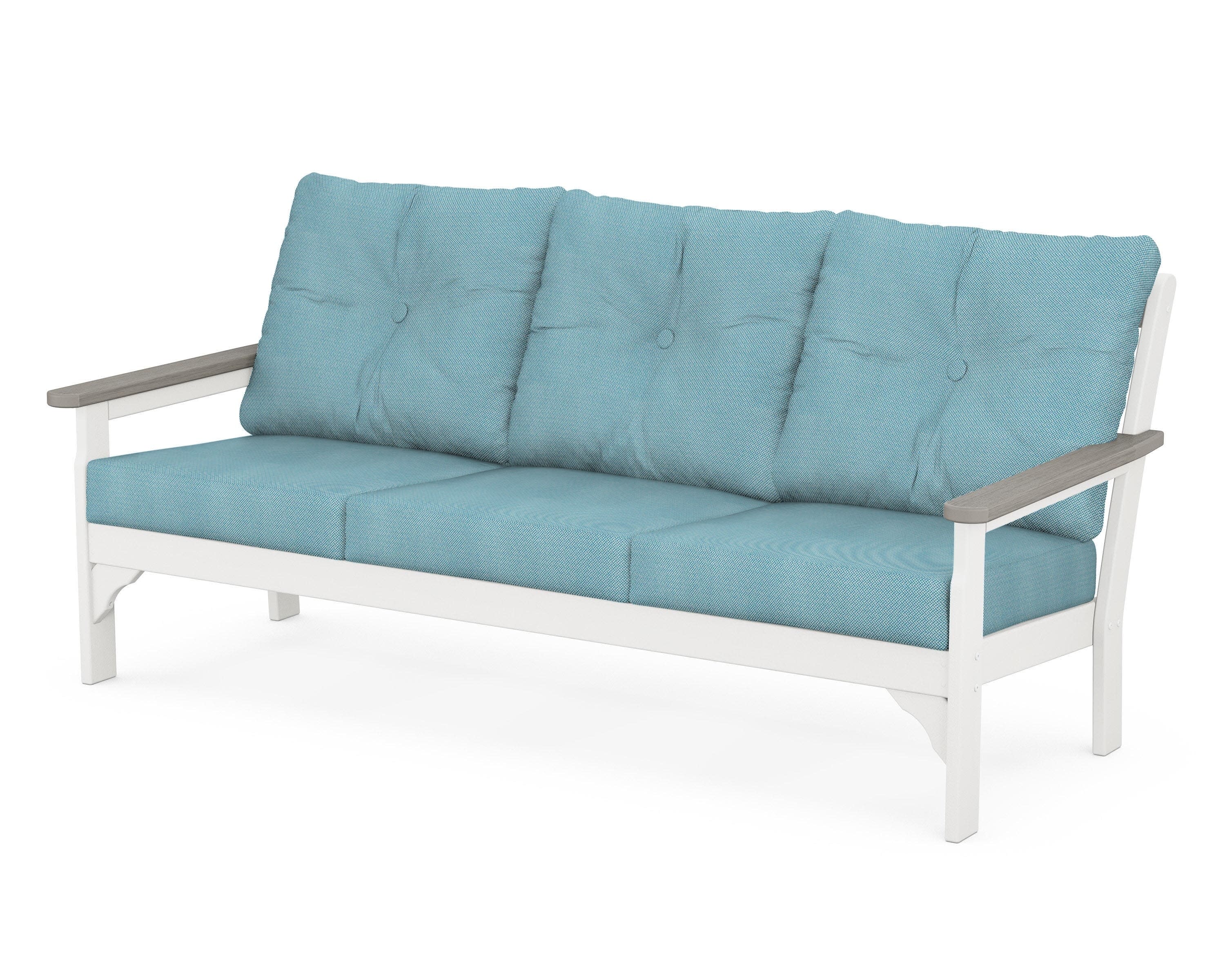 Vineyard Deep Seating Sofa in White / Driftwood / Lattice Sky Blue
