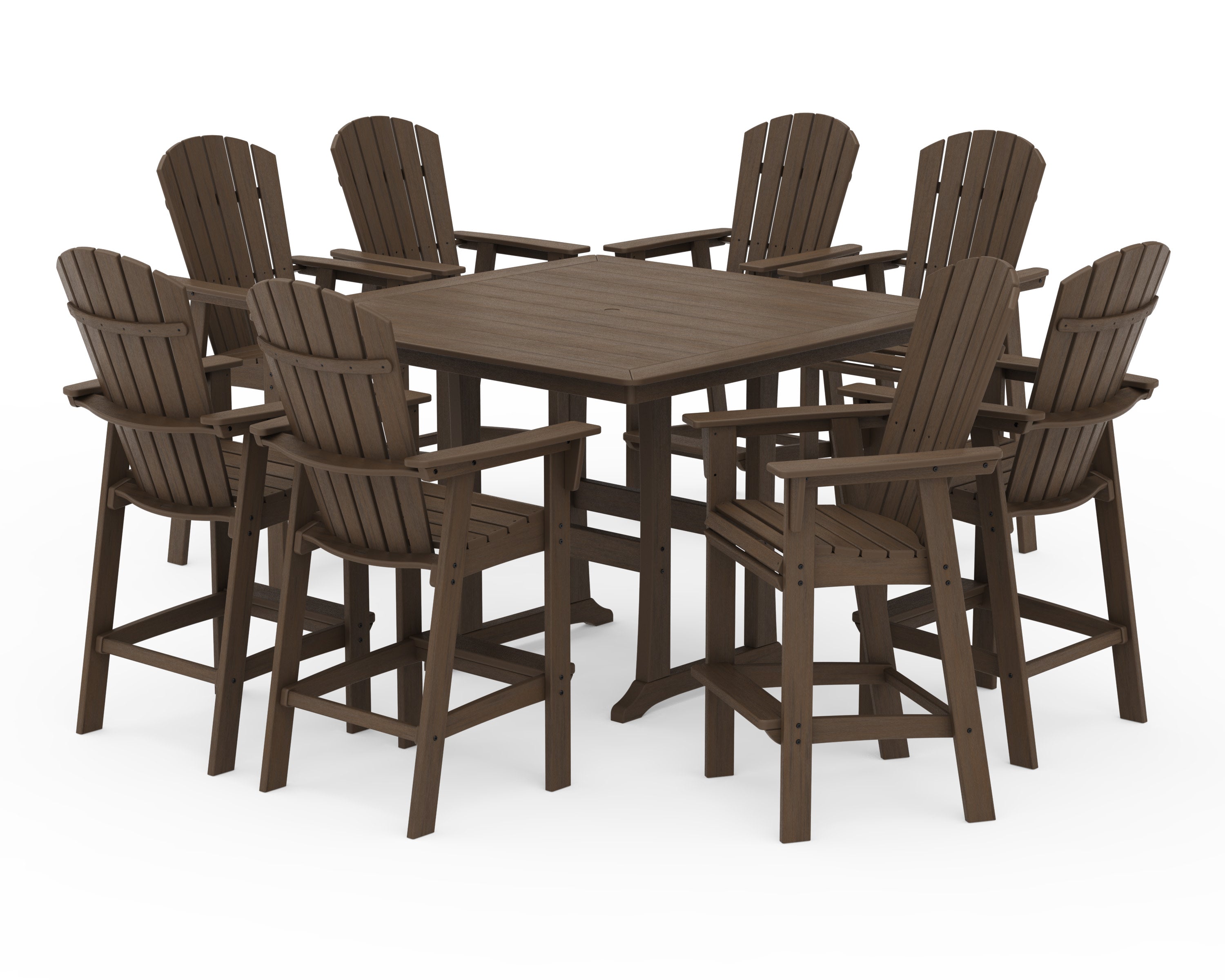 Nautical Curveback Adirondack 9-Piece Trestle Bar Set in Kona