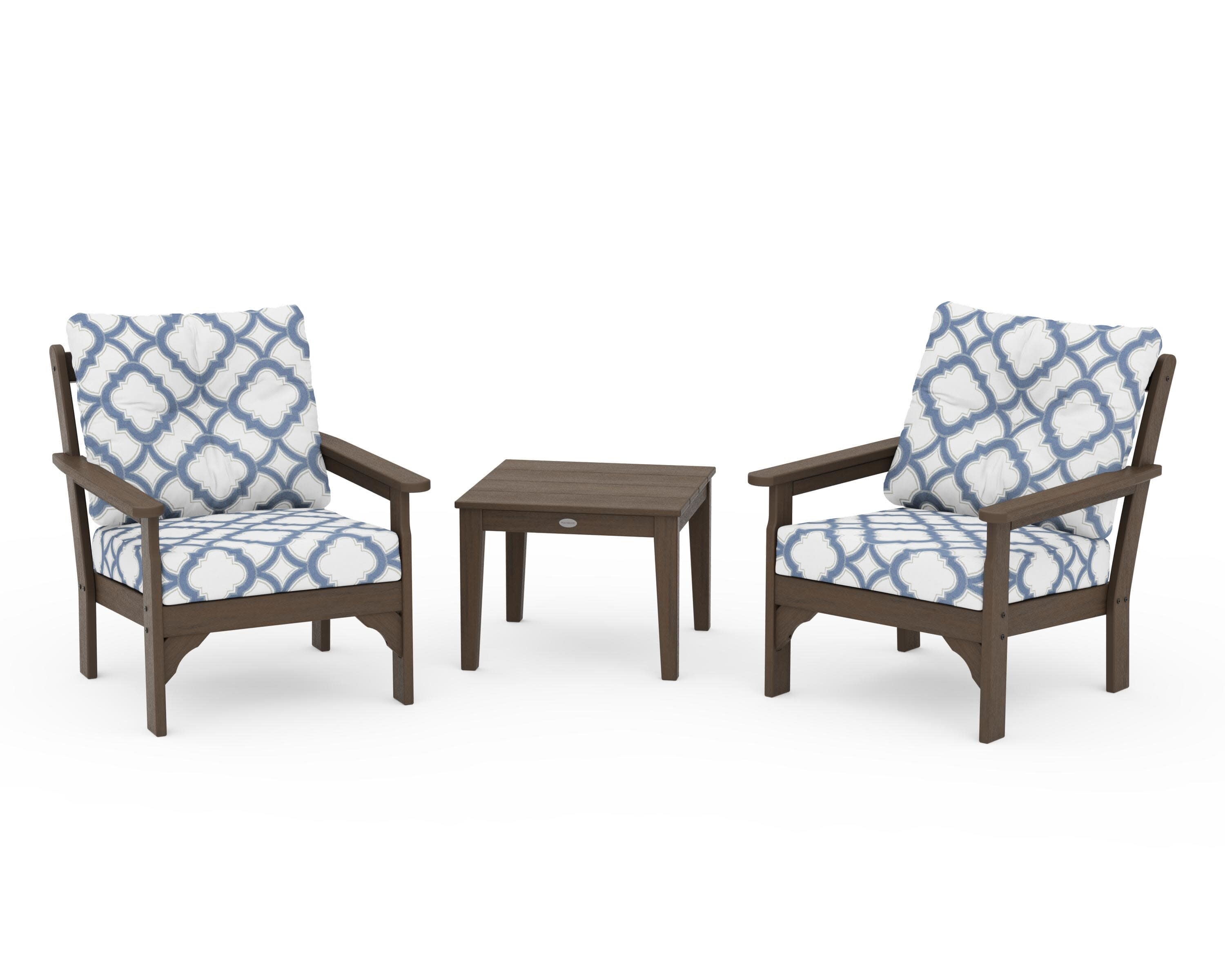 Vineyard 3-Piece Deep Seating Set in Kona / Trellis Sky Blue