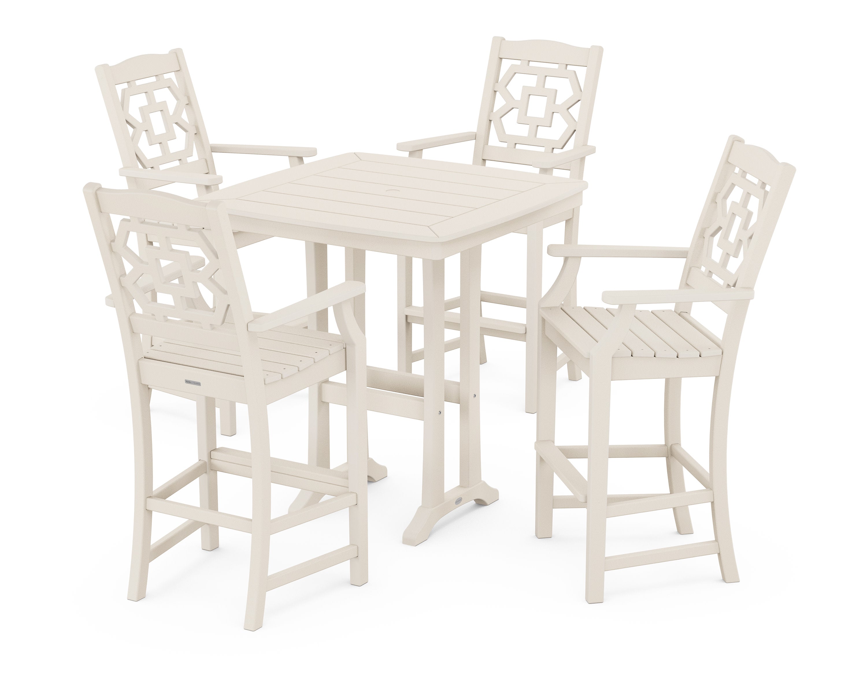Chinoiserie 5-Piece Bar Set with Trestle Legs in Sand