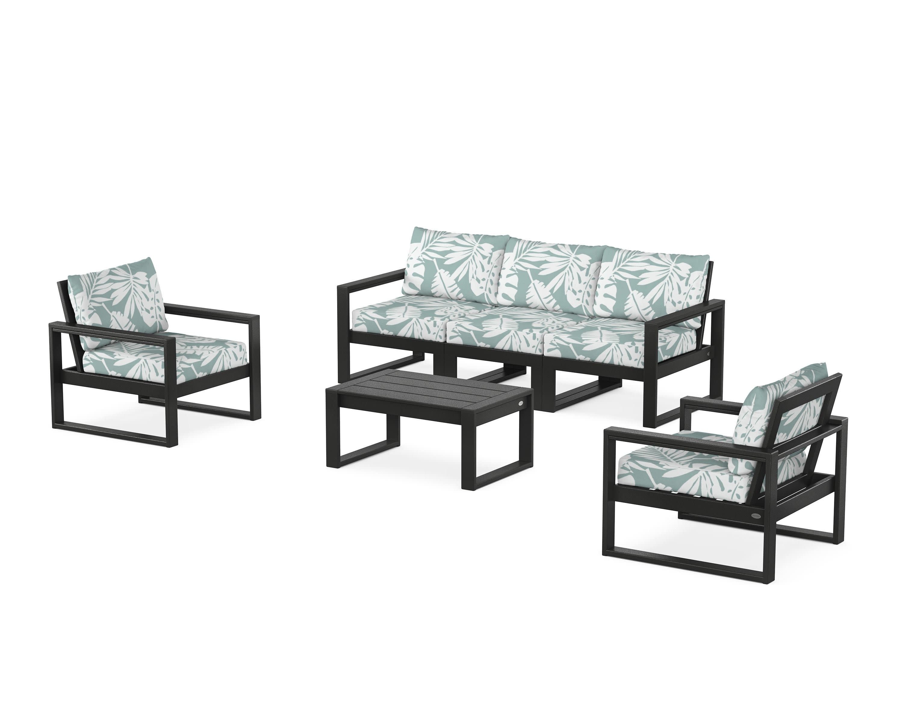 EDGE Sectional 4-Piece Deep Seating Set with Sofa in Black / Leaf Glacier Spa