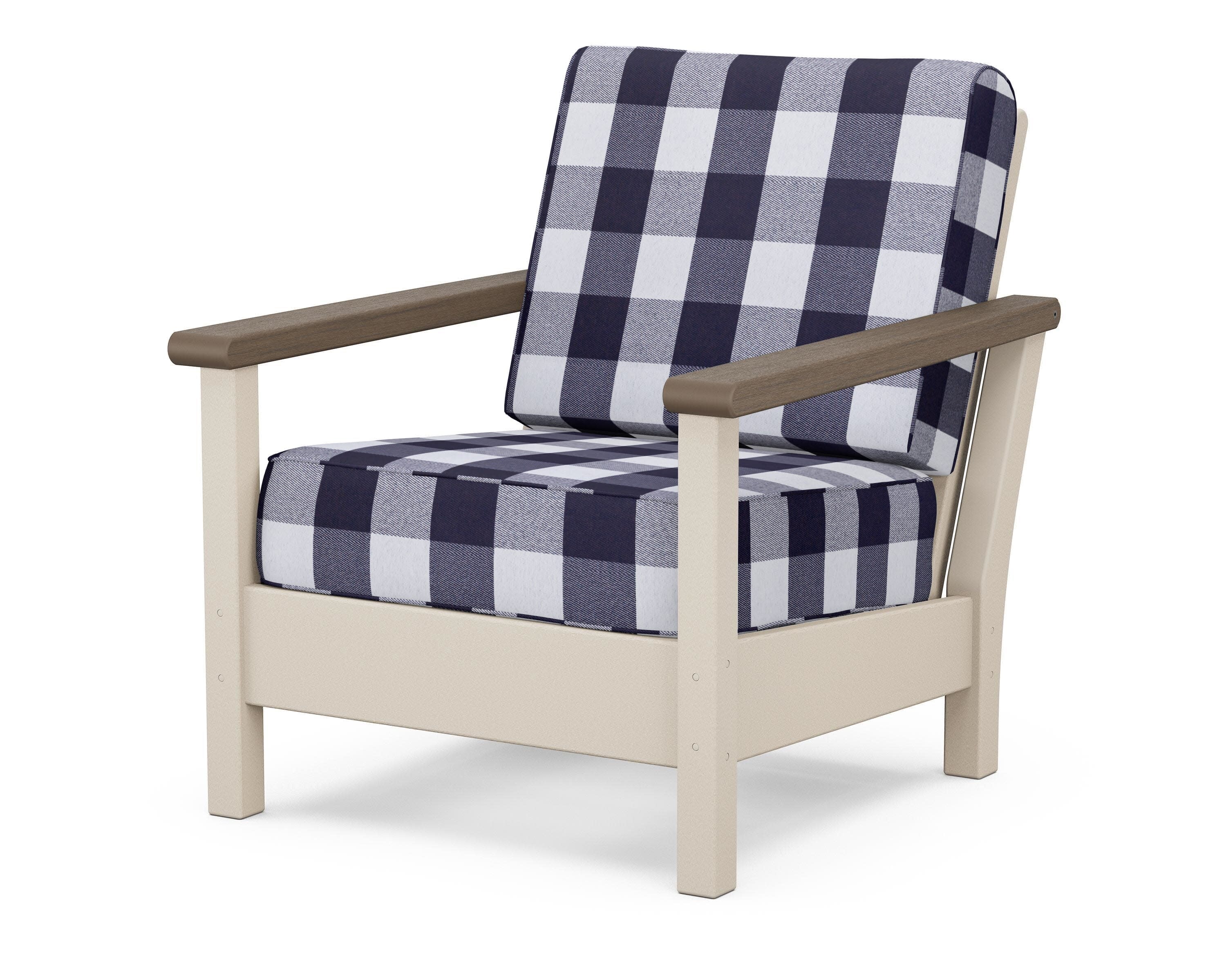 Harbour Deep Seating Chair in Sand / Kona / Buffalo Plaid Navy