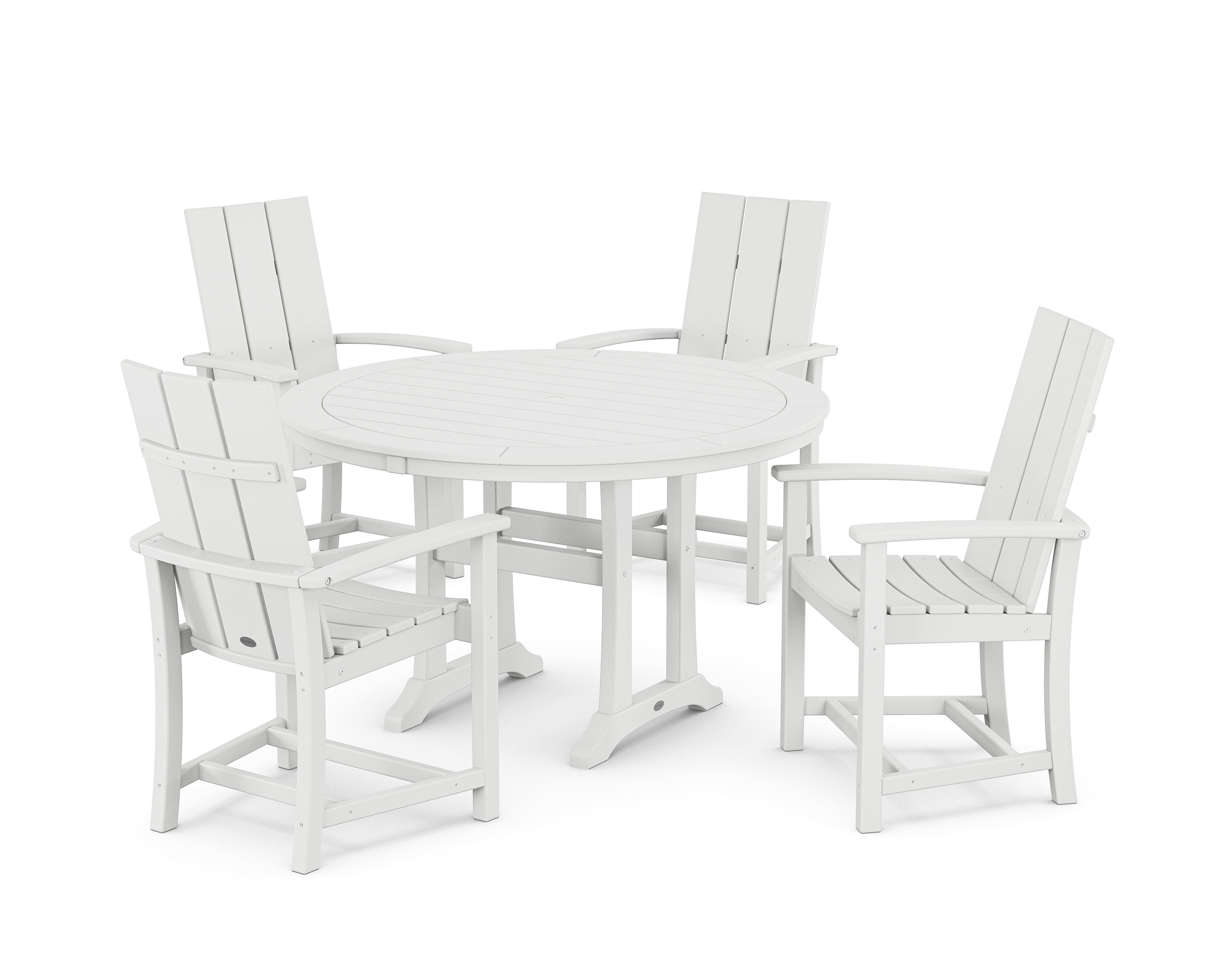 Modern Adirondack 5-Piece Round Dining Set with Trestle Legs in White