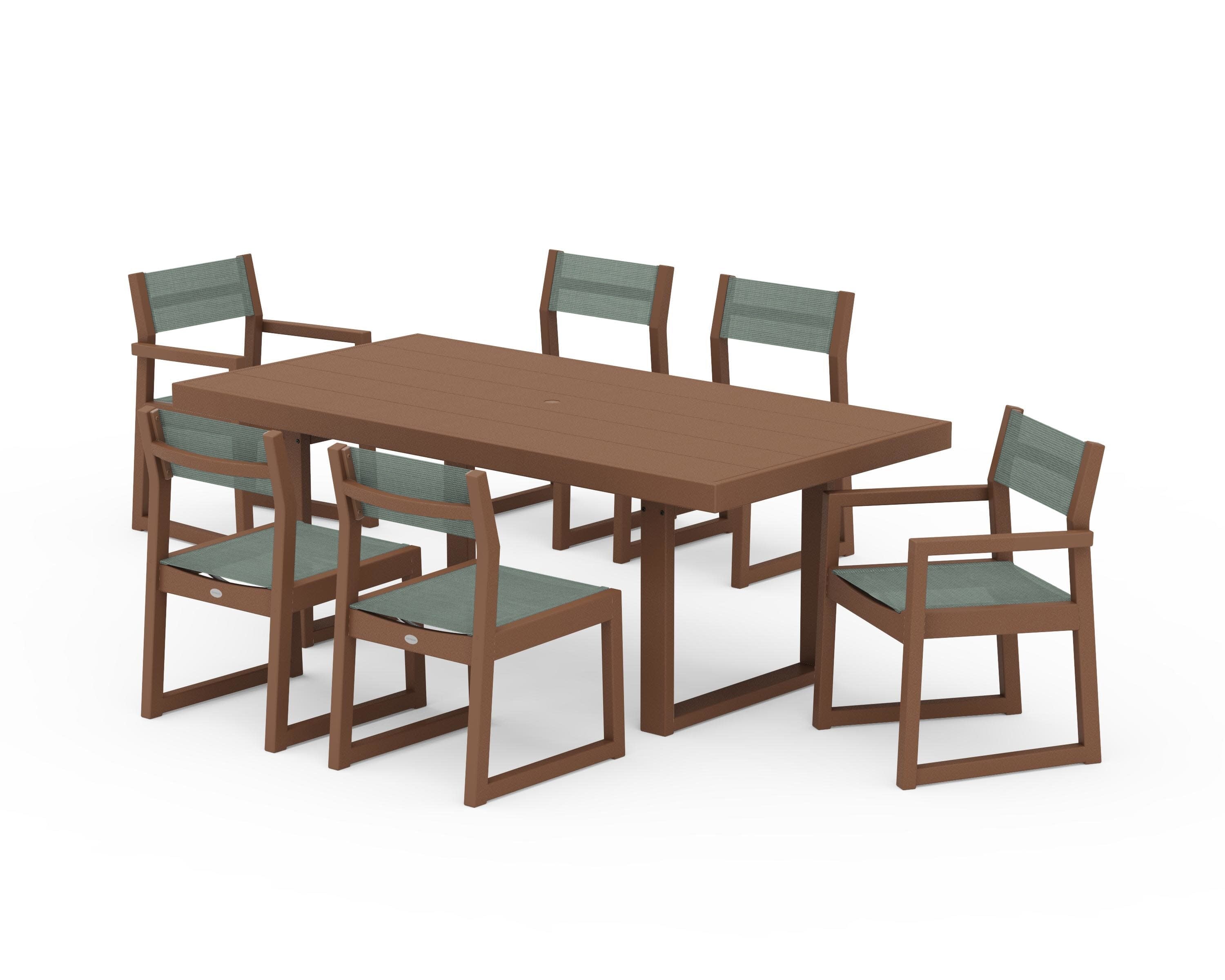 EDGE Sling 7-Piece Dining Set in Teak / Dupioni Sea Mist Sling