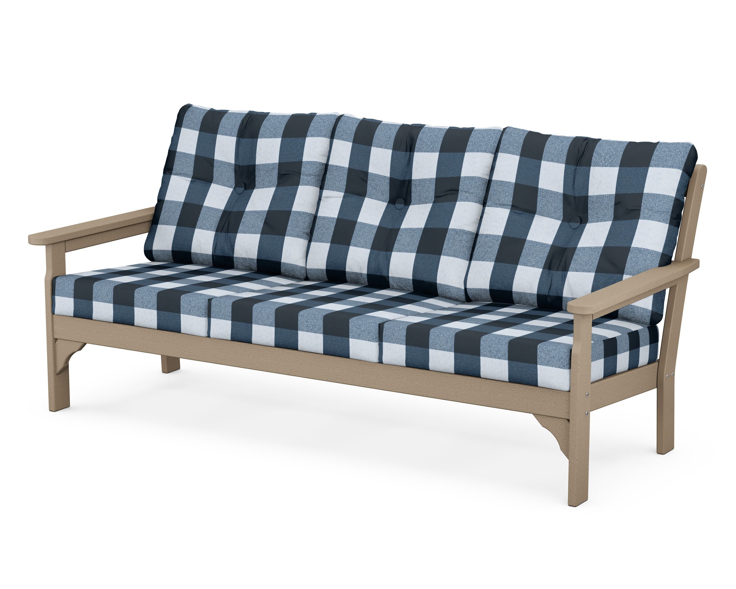 Vineyard Deep Seating Sofa in Vintage Sahara / Buffalo Plaid Marine Indigo
