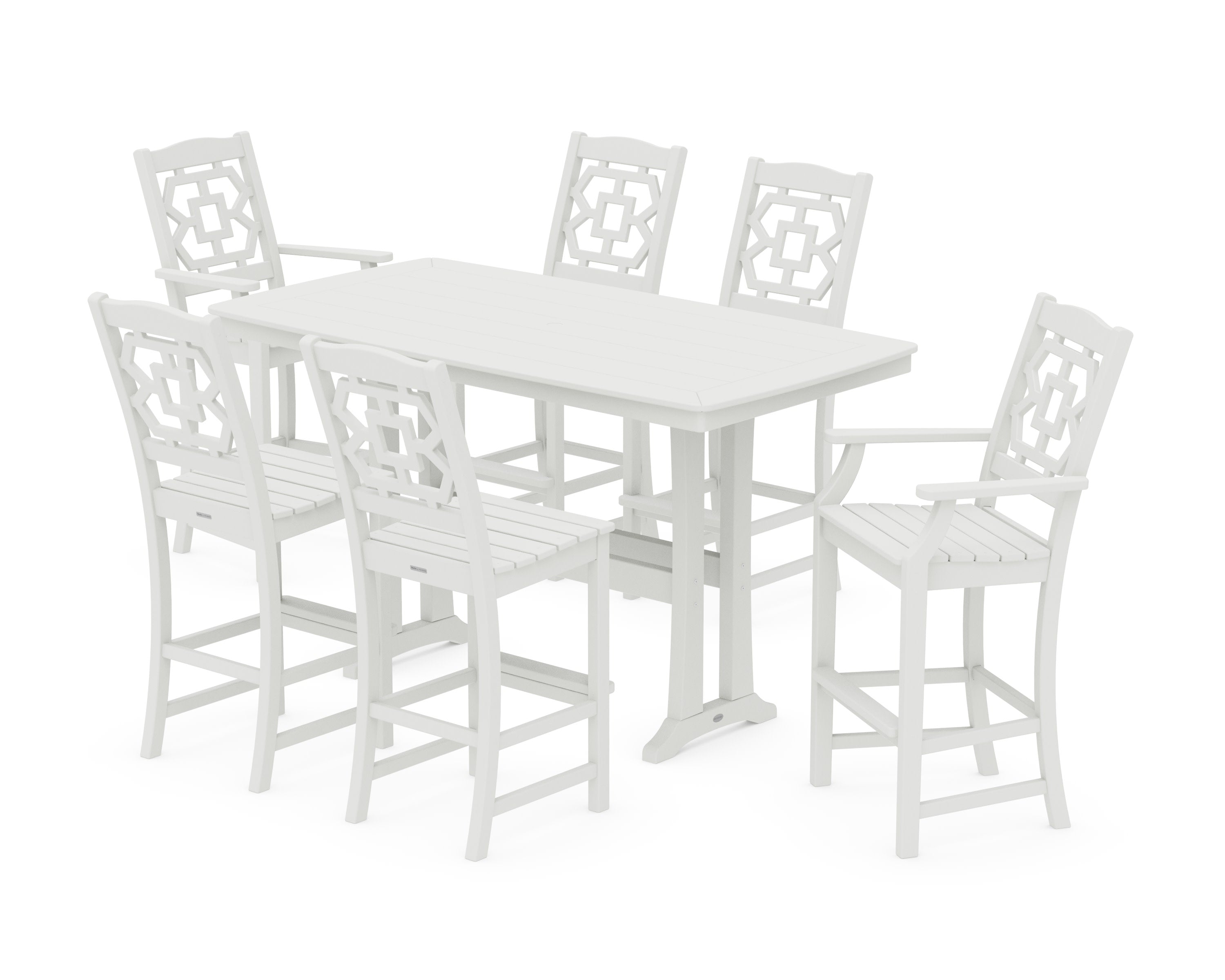 Chinoiserie 7-Piece Bar Set with Trestle Legs in Vintage White