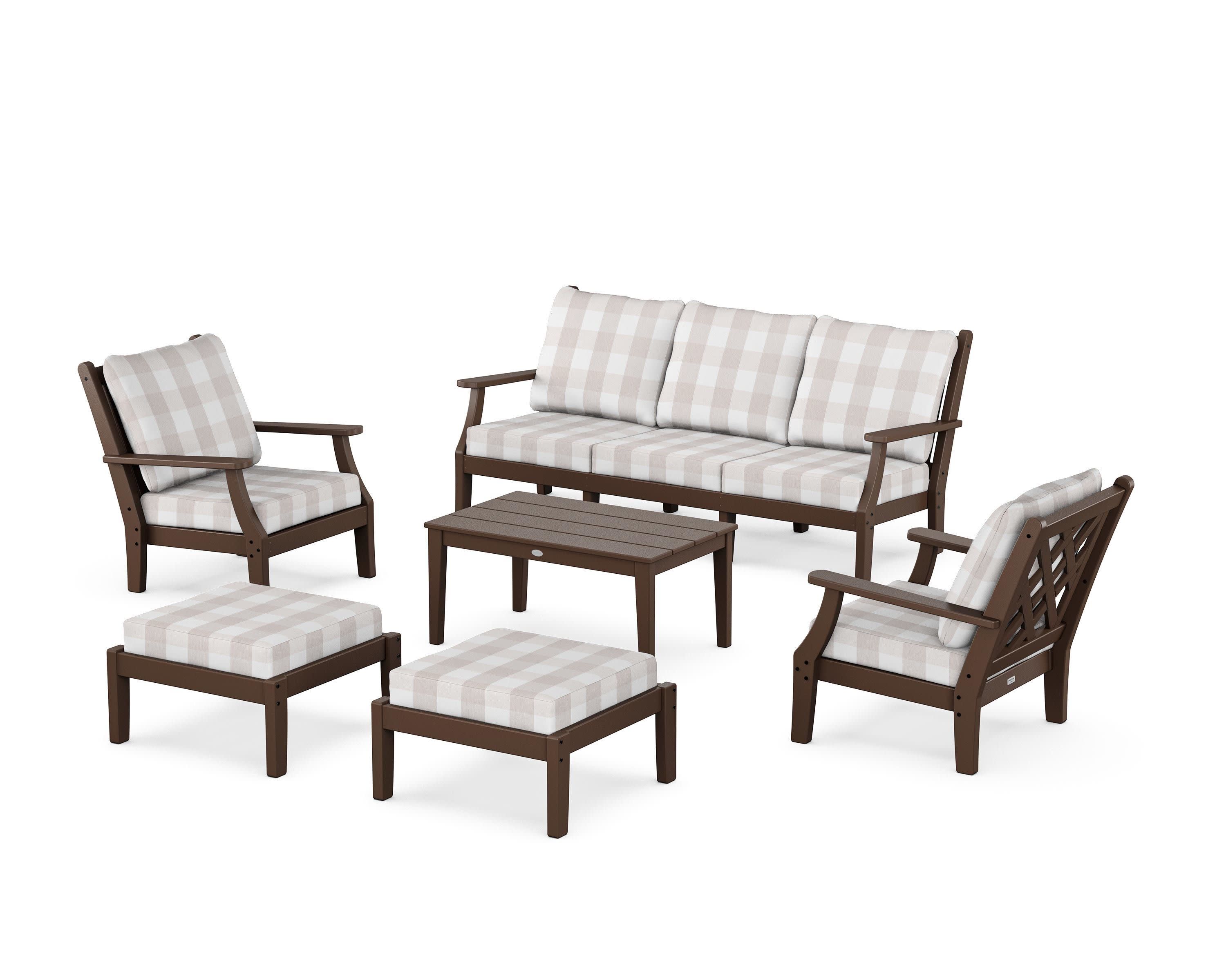 Wovendale 6-Piece Lounge Sofa Set in Mahogany / Buffalo Plaid Dune Burlap