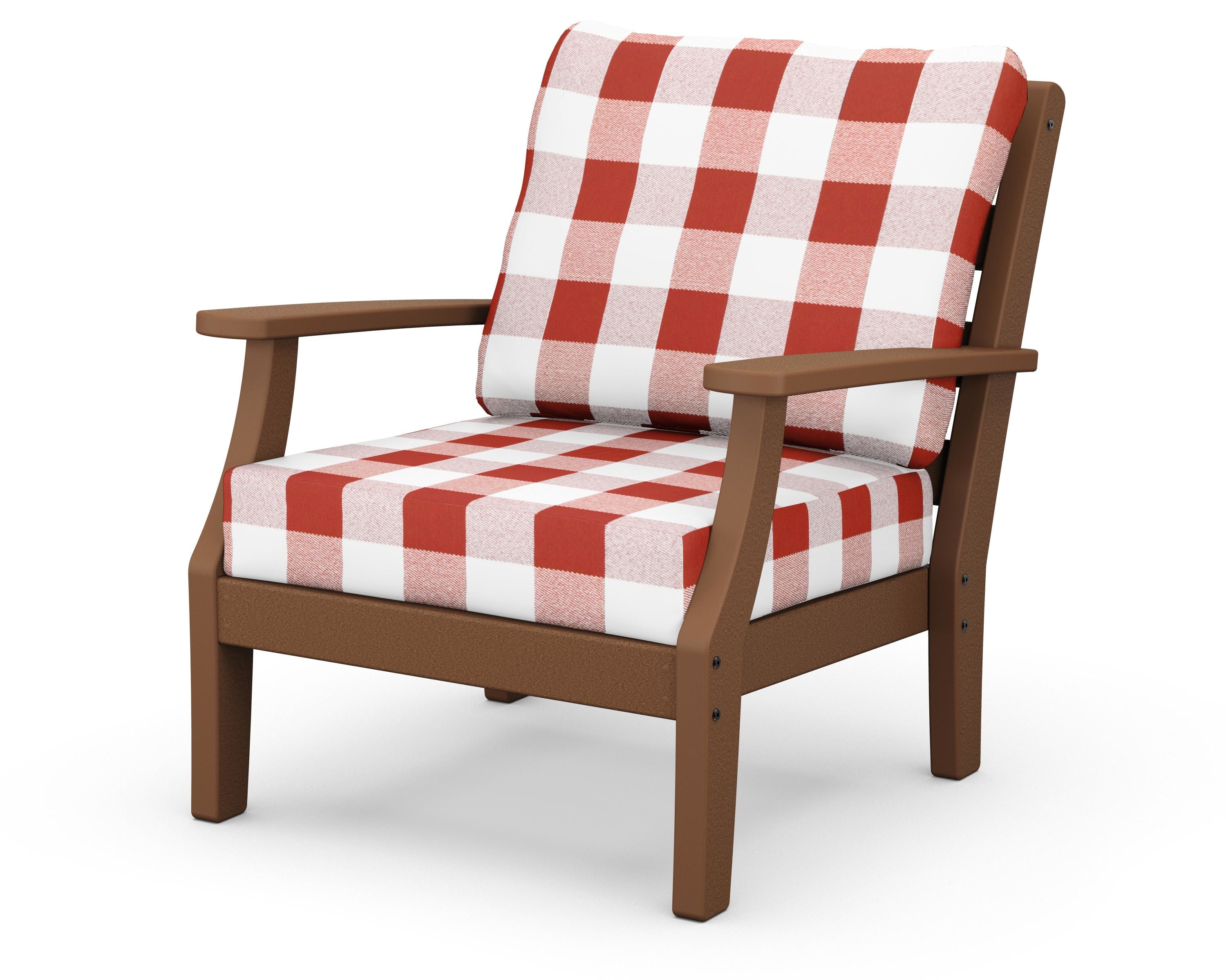 Chesapeake Deep Seating Chair in Teak / Buffalo Plaid Crimson