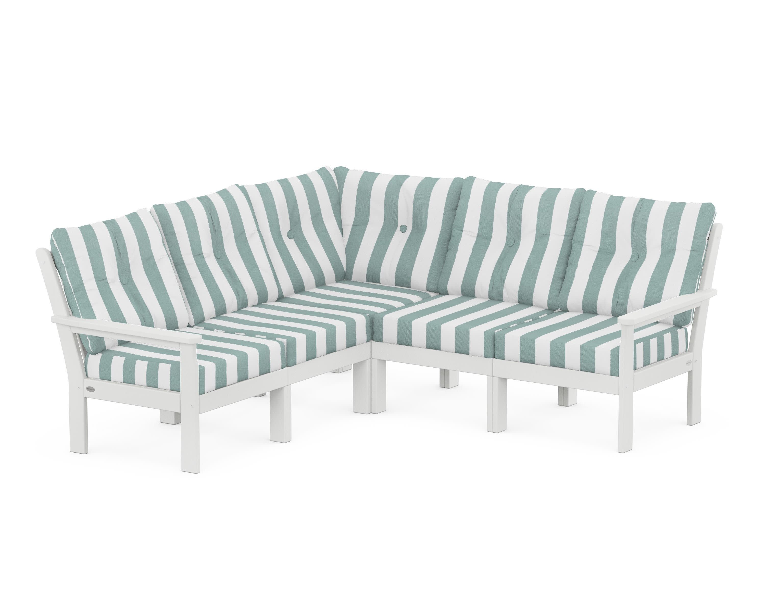 Vineyard 5-Piece Sectional in White / Cabana Stripe Glacier Spa