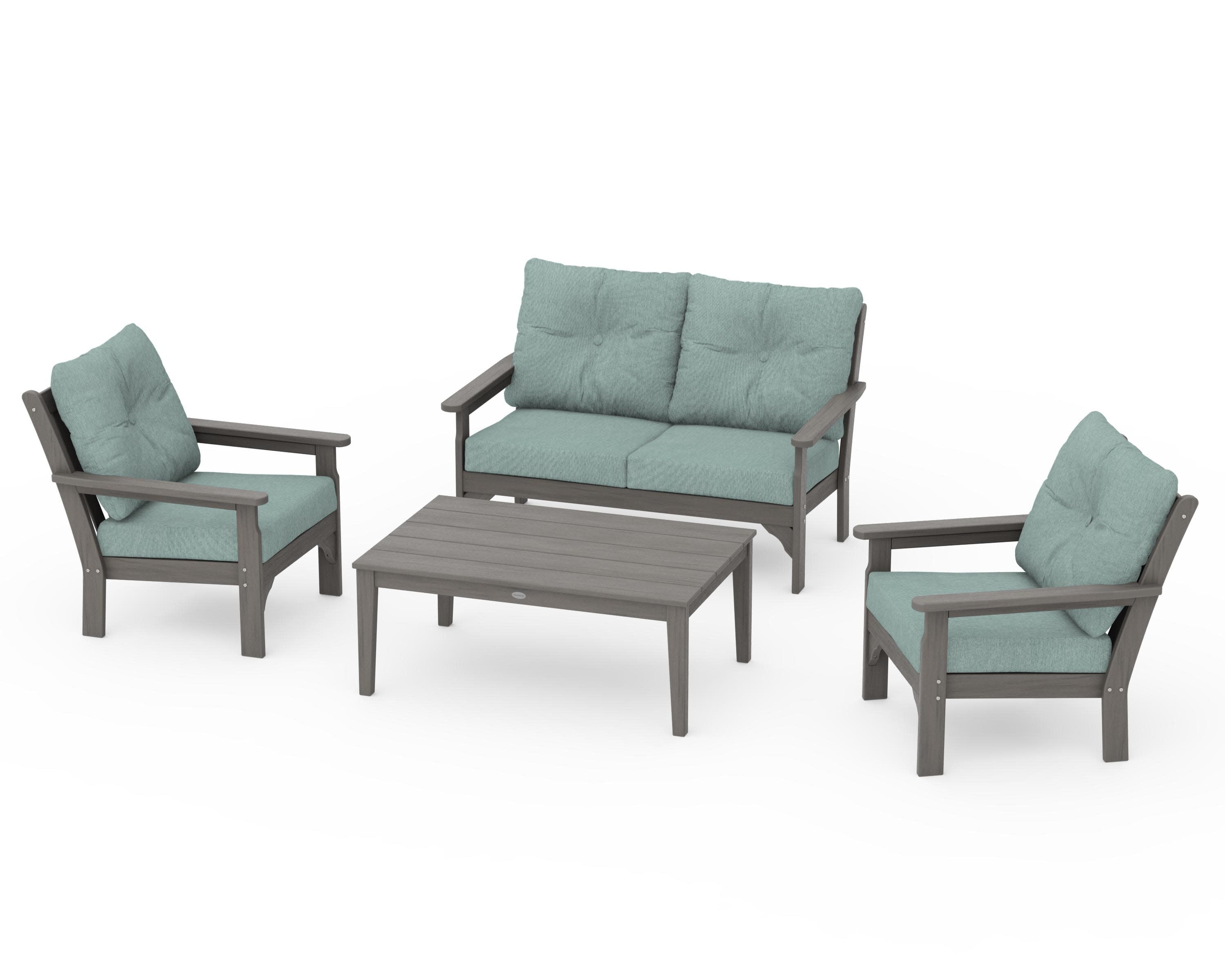 Vineyard 4-Piece Deep Seating Set in Driftwood / Glacier Spa